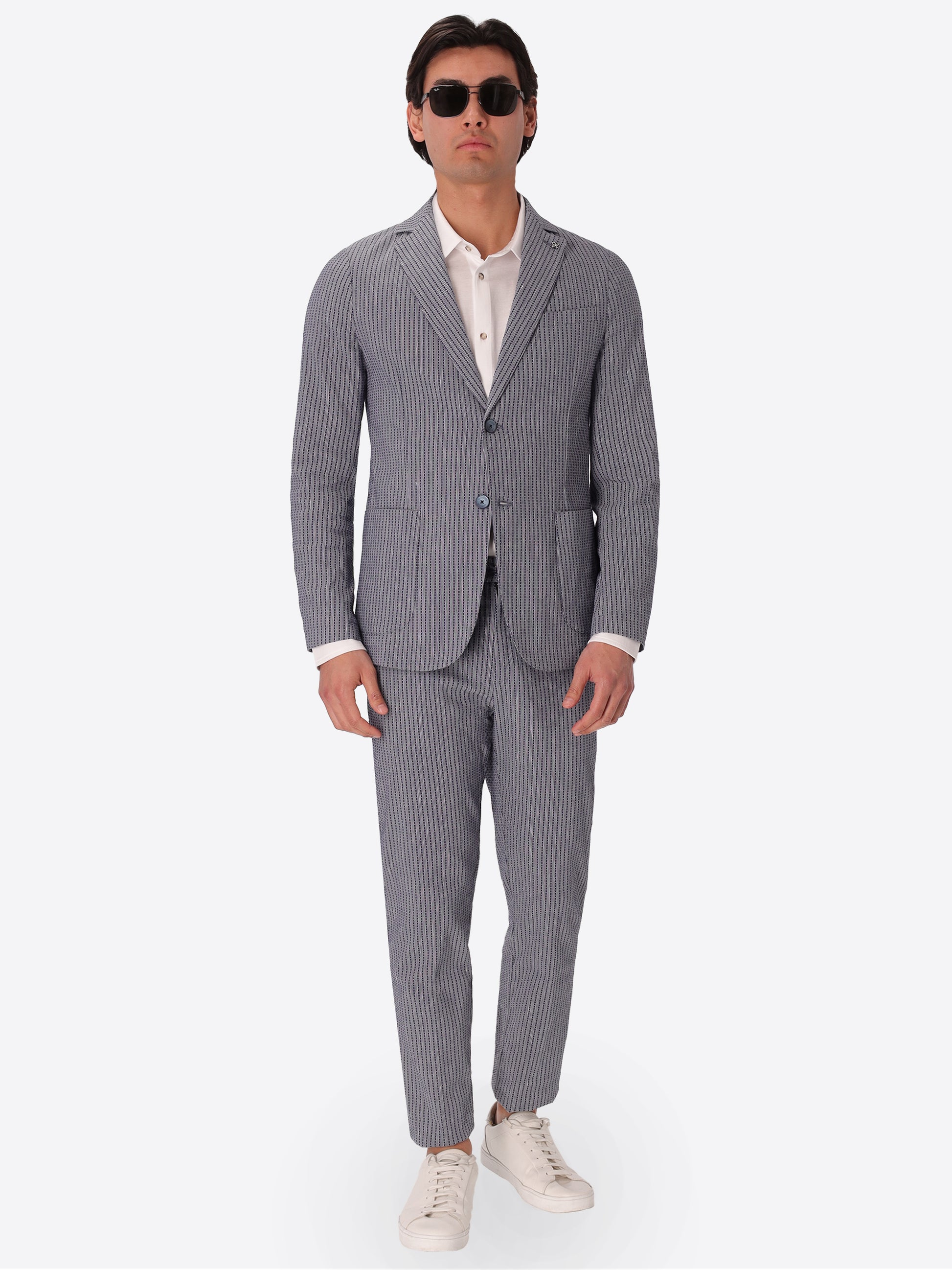 Jacket Acero In Super-Stretch Embossed Alternating Stripe Fabric