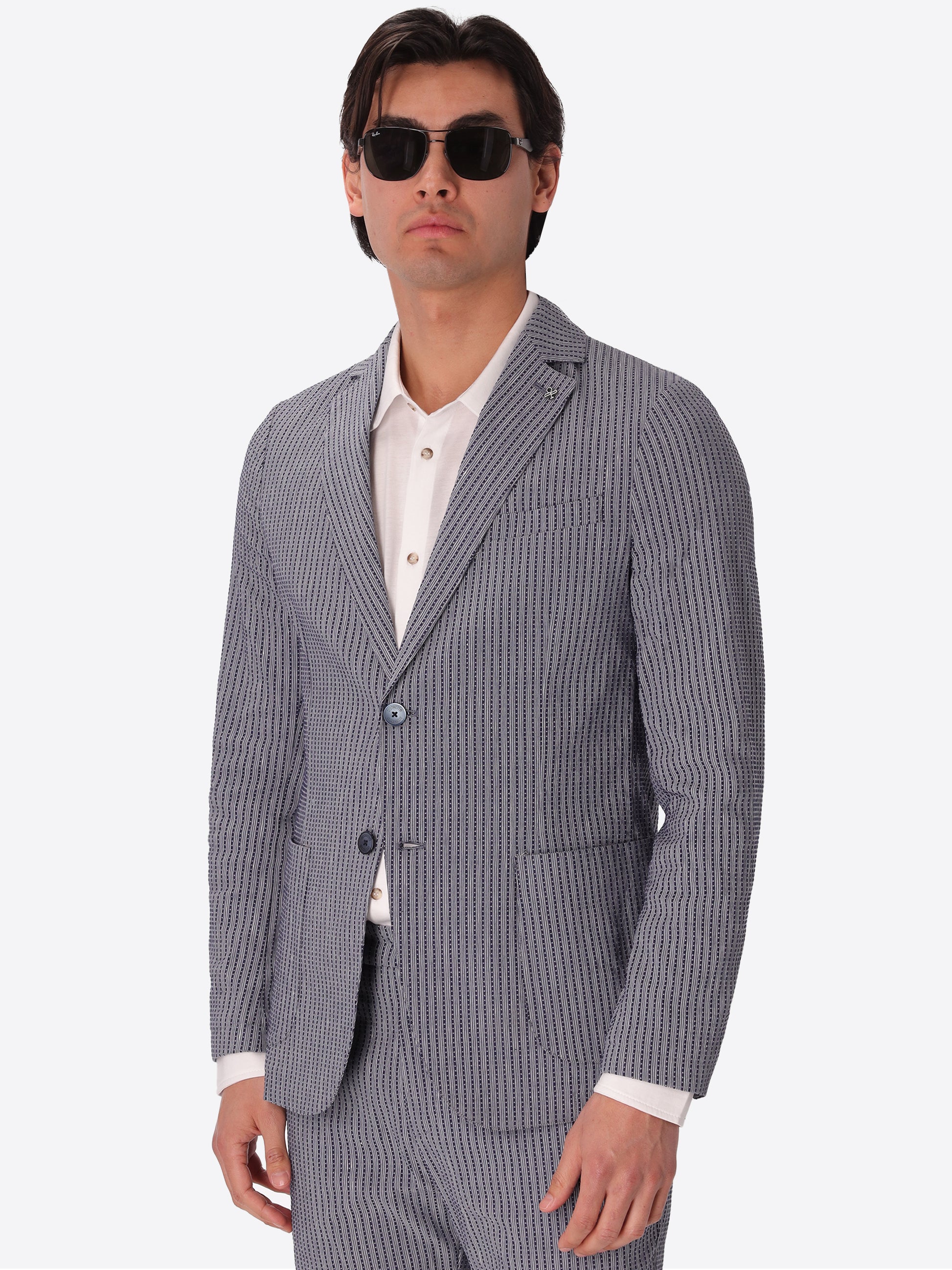 Jacket Acero In Super-Stretch Embossed Alternating Stripe Fabric