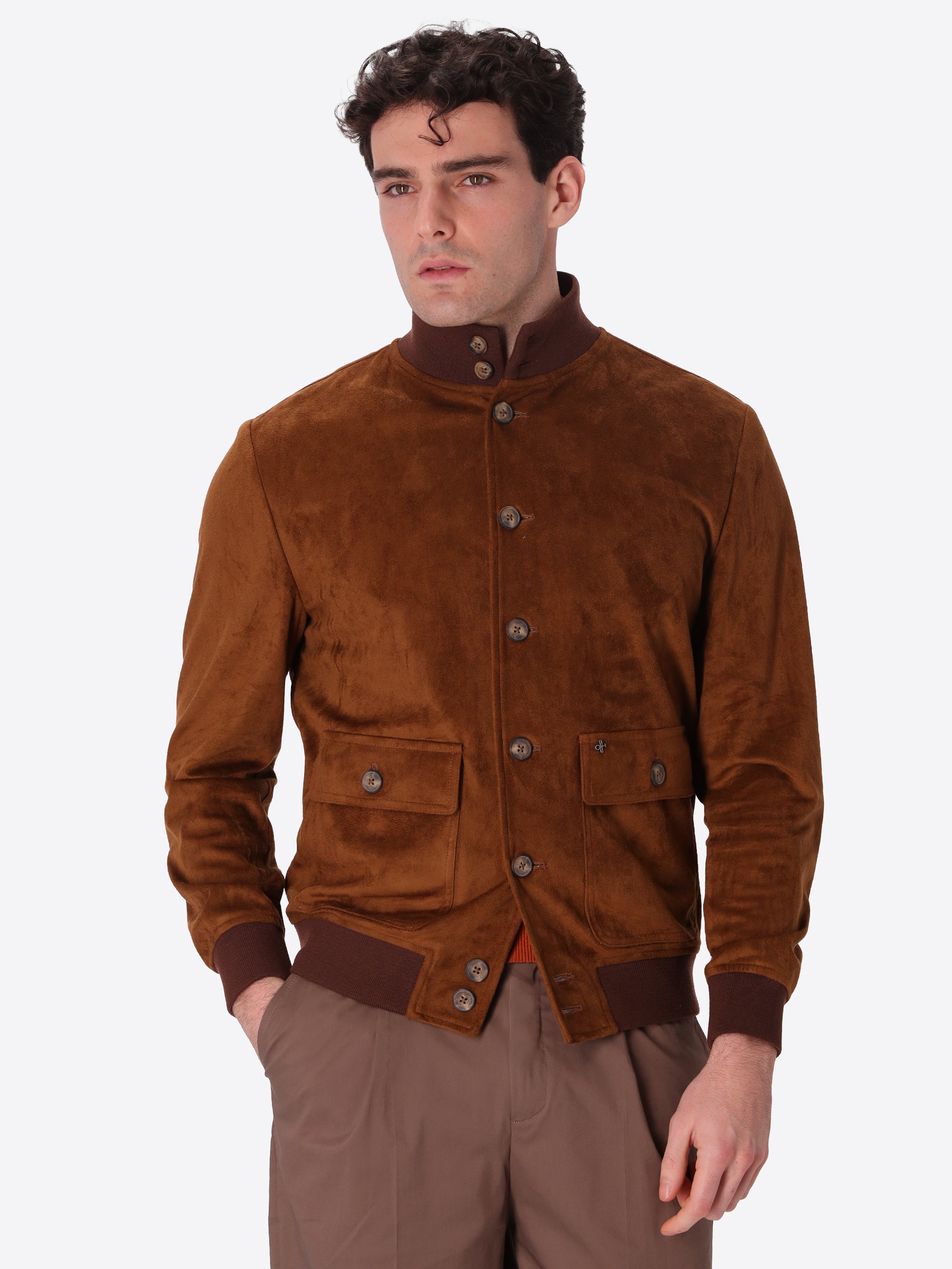 Bomber Albero In Tessuto Eco Suede Accoppiato Con Jersey Melange