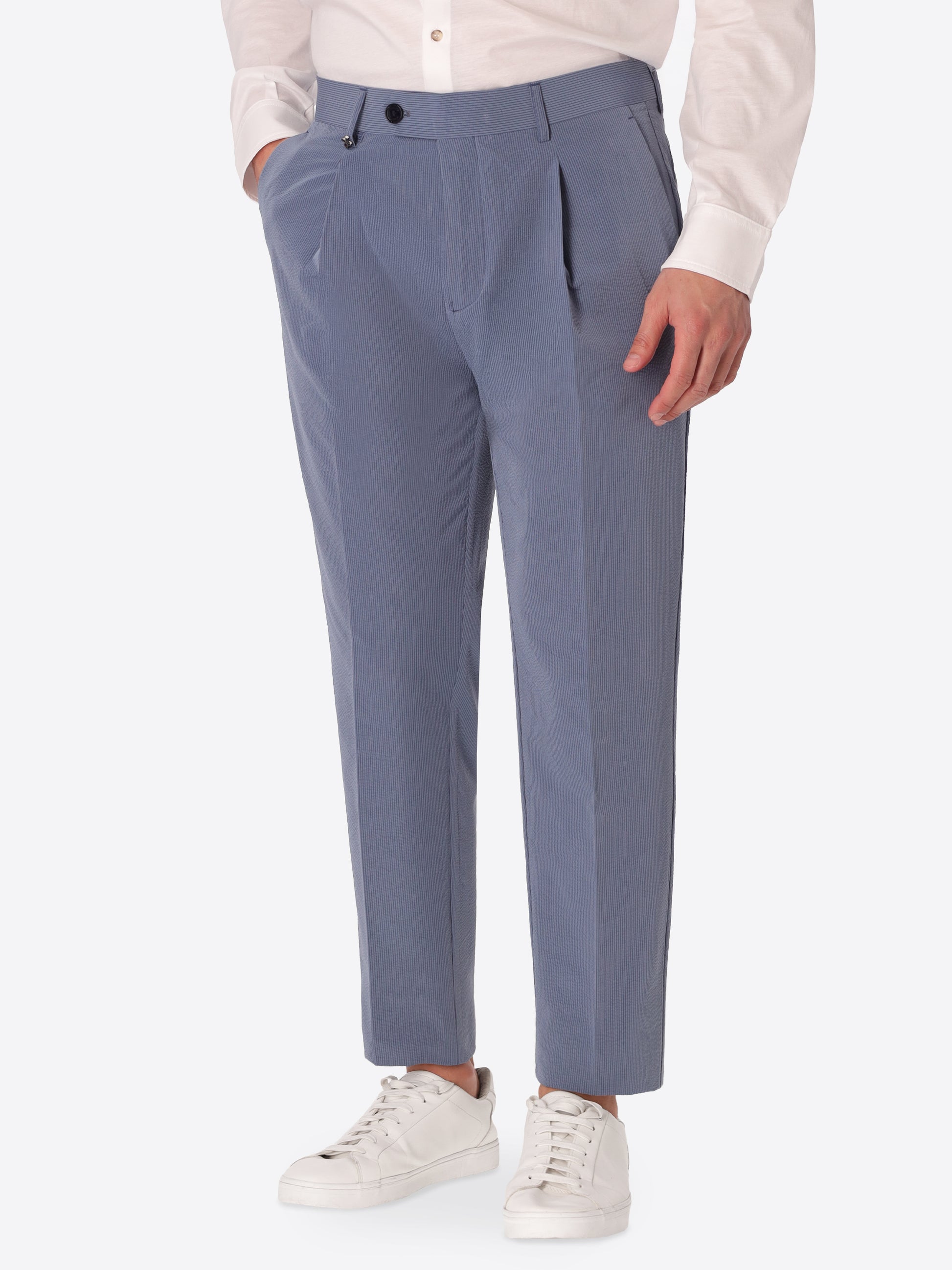 Pantalone Tailoring Arezzo In Tessuto Super Comfort Goffrato A Righe Sottili