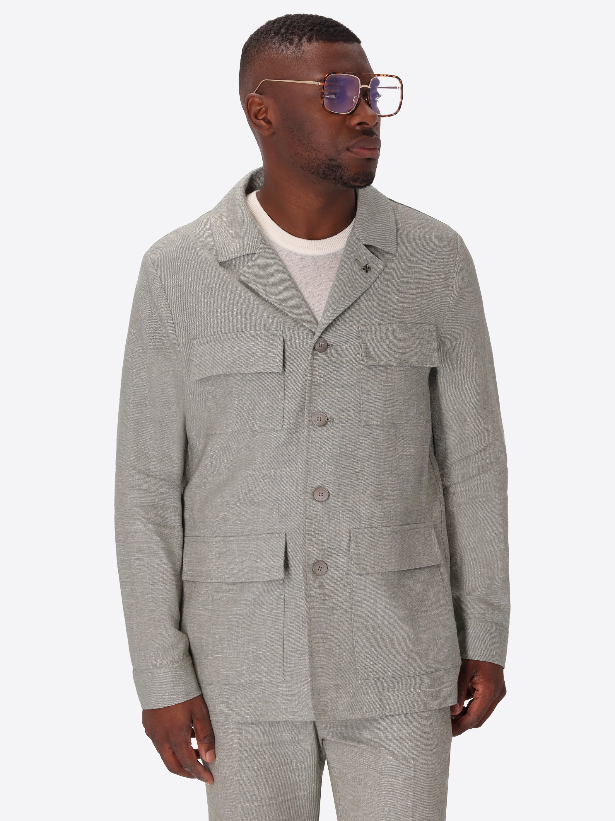 Field Jacket Certo In Tessuto Misto Lino Mano Morbida