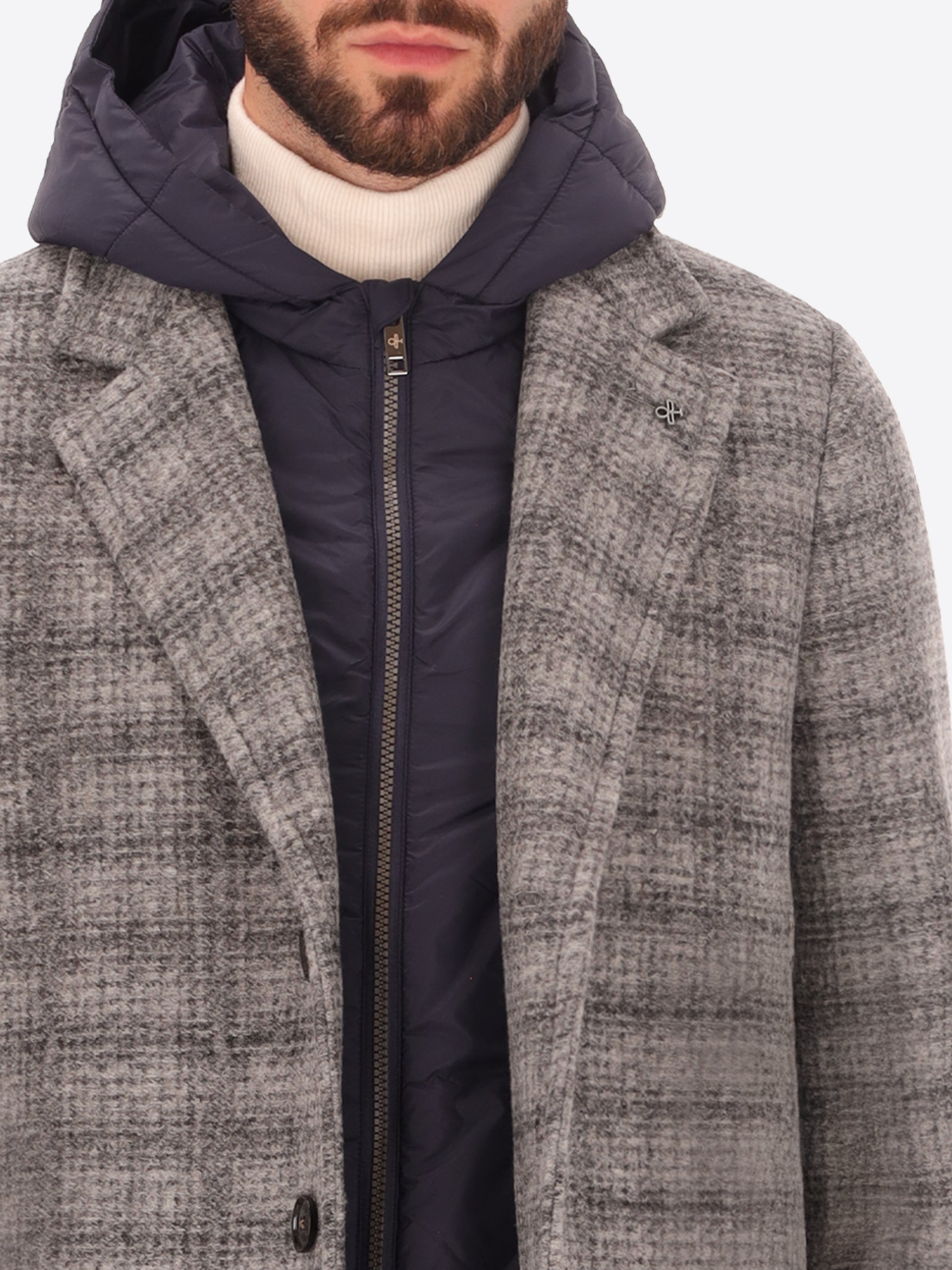 Cappotto Leeds in Lana Cotta con Pattern Tartan e Cappuccio Staccabile
