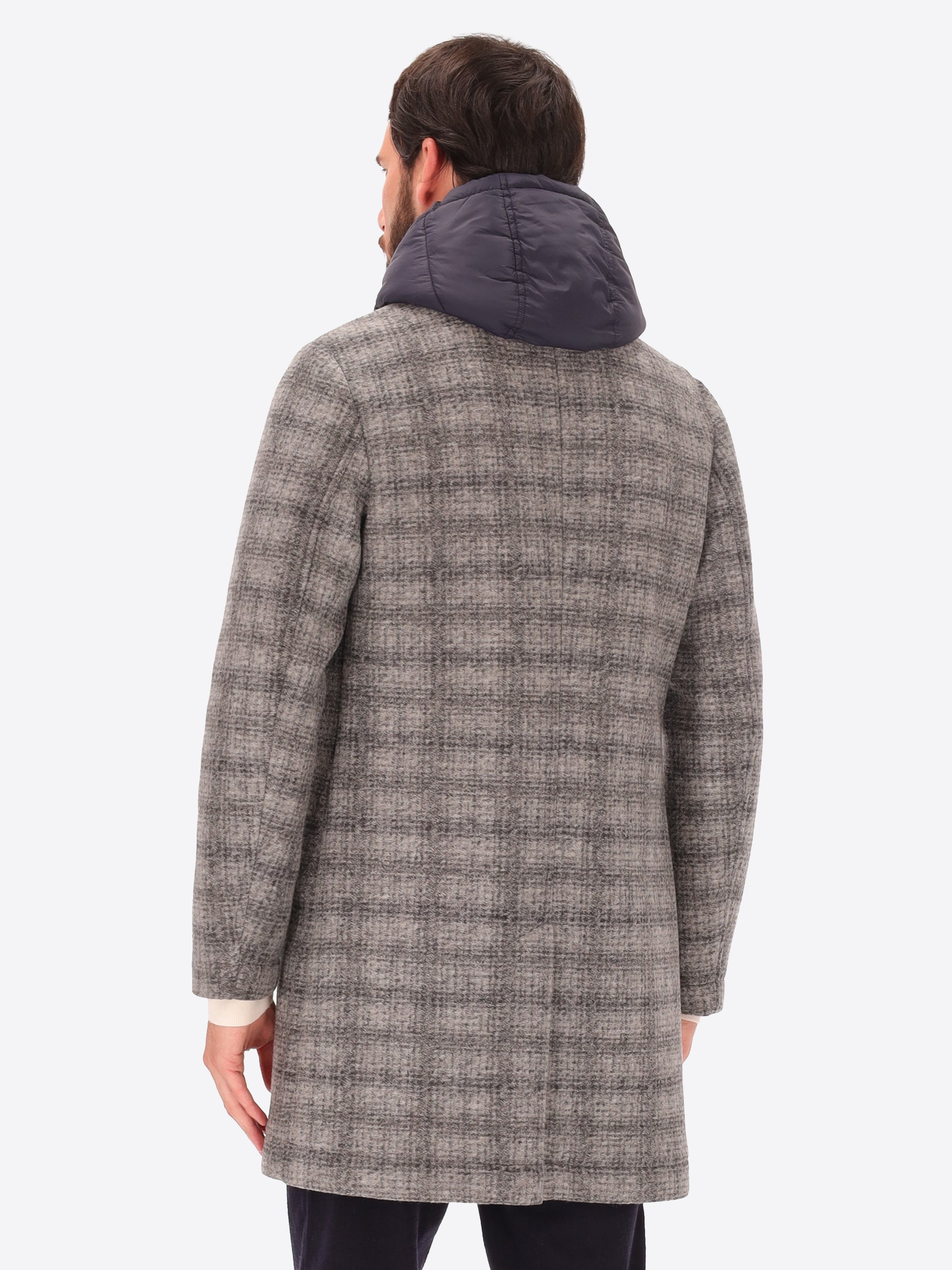 Cappotto Leeds in Lana Cotta con Pattern Tartan e Cappuccio Staccabile