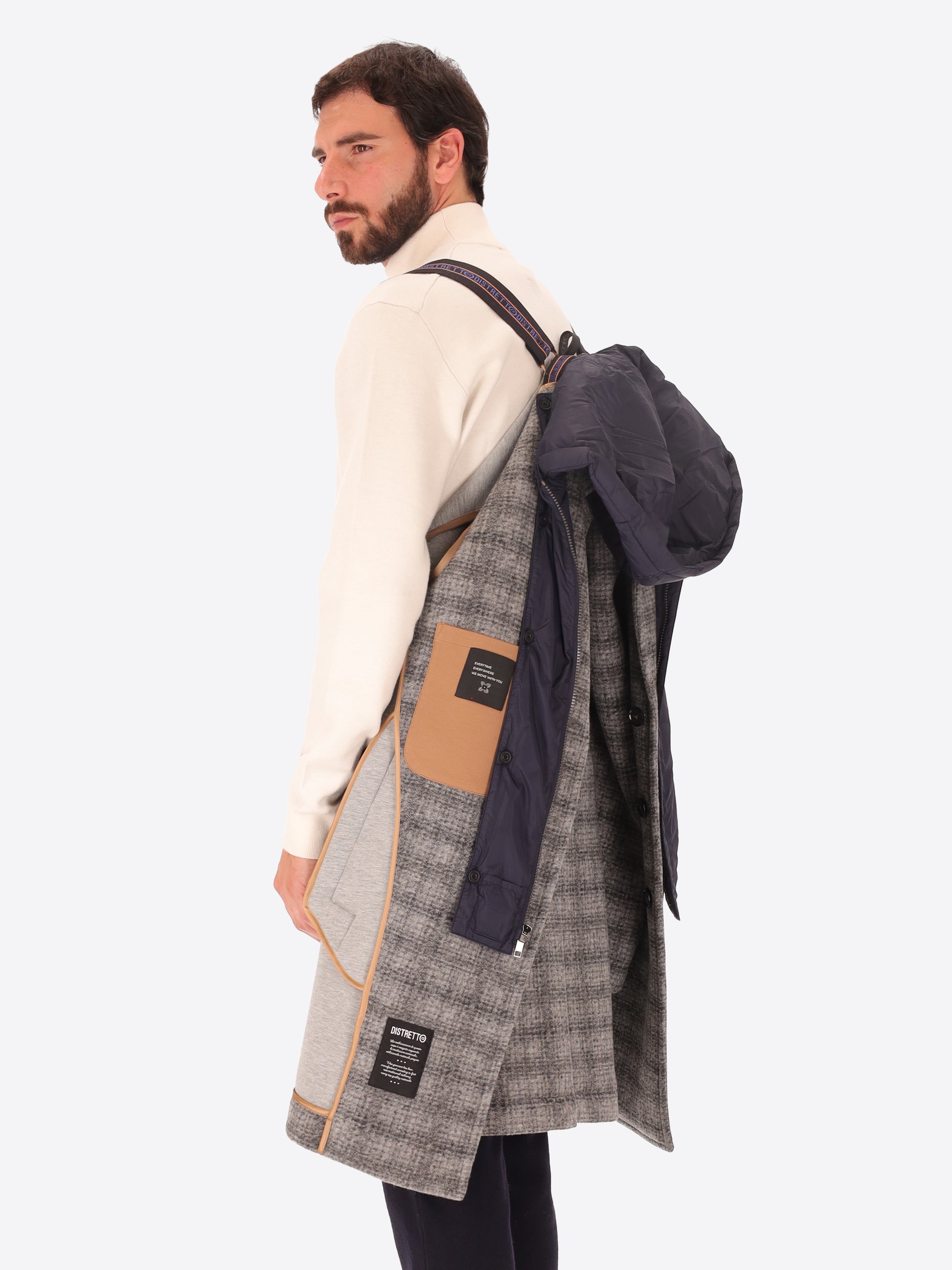 Cappotto Leeds in Lana Cotta con Pattern Tartan e Cappuccio Staccabile