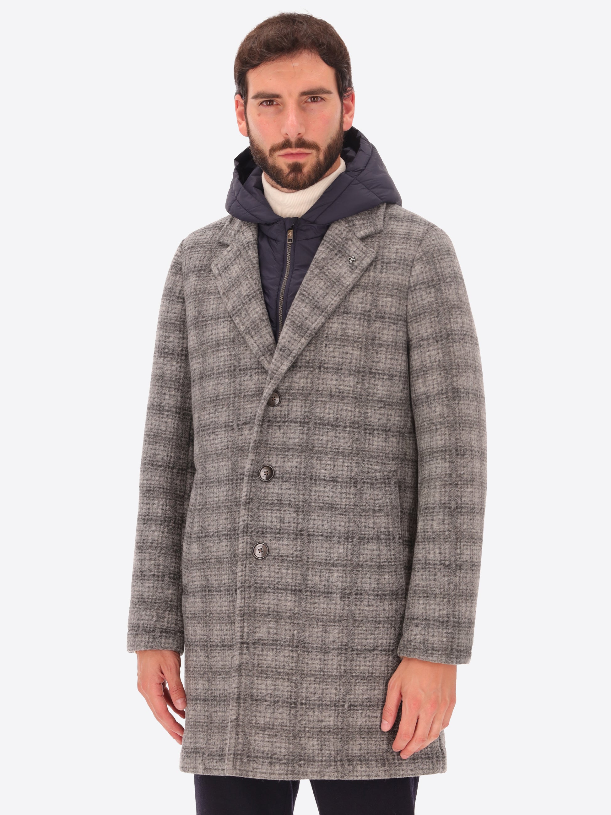 Cappotto Leeds in Lana Cotta con Pattern Tartan e Cappuccio Staccabile