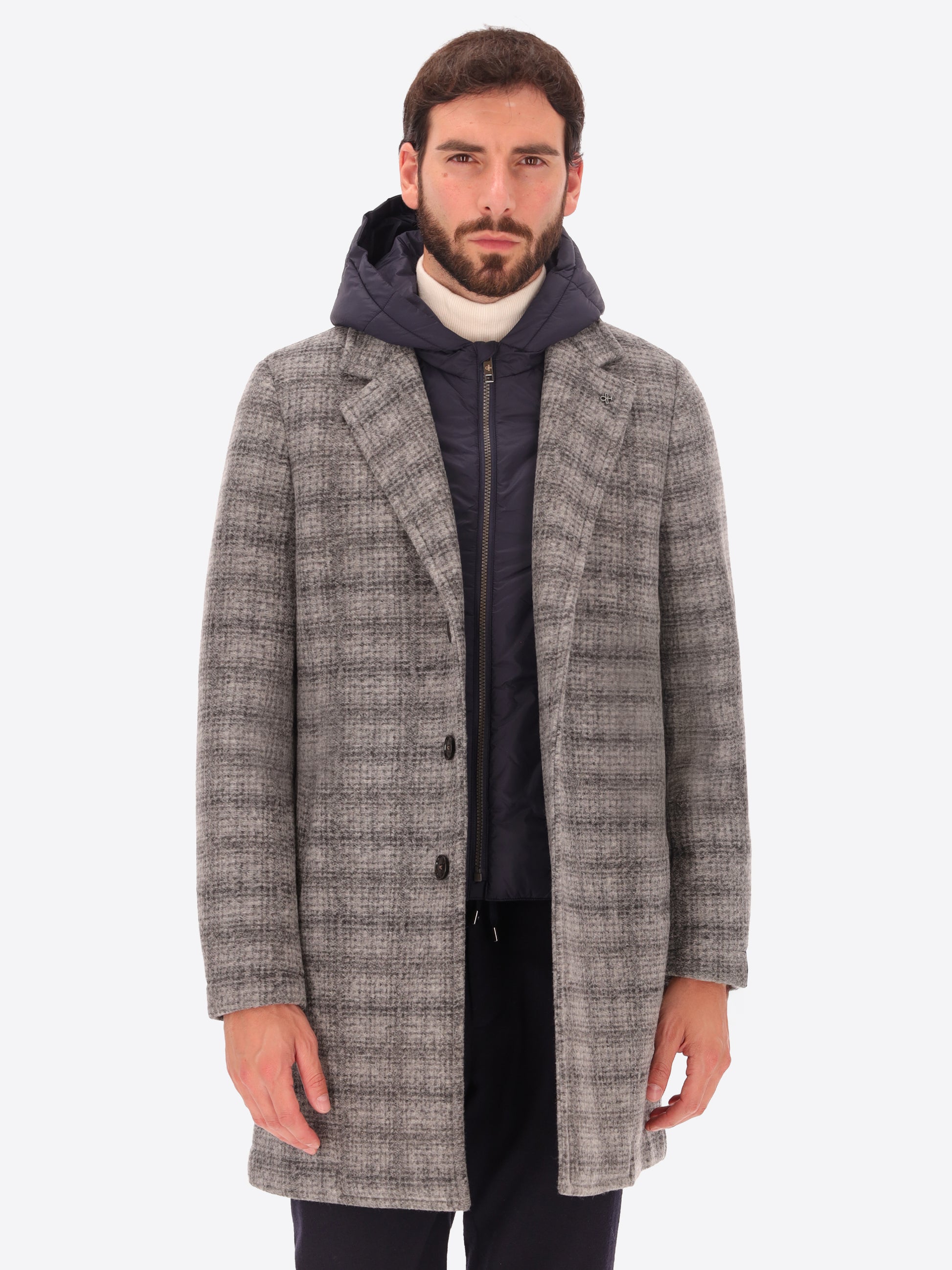 Cappotto Leeds in Lana Cotta con Pattern Tartan e Cappuccio Staccabile