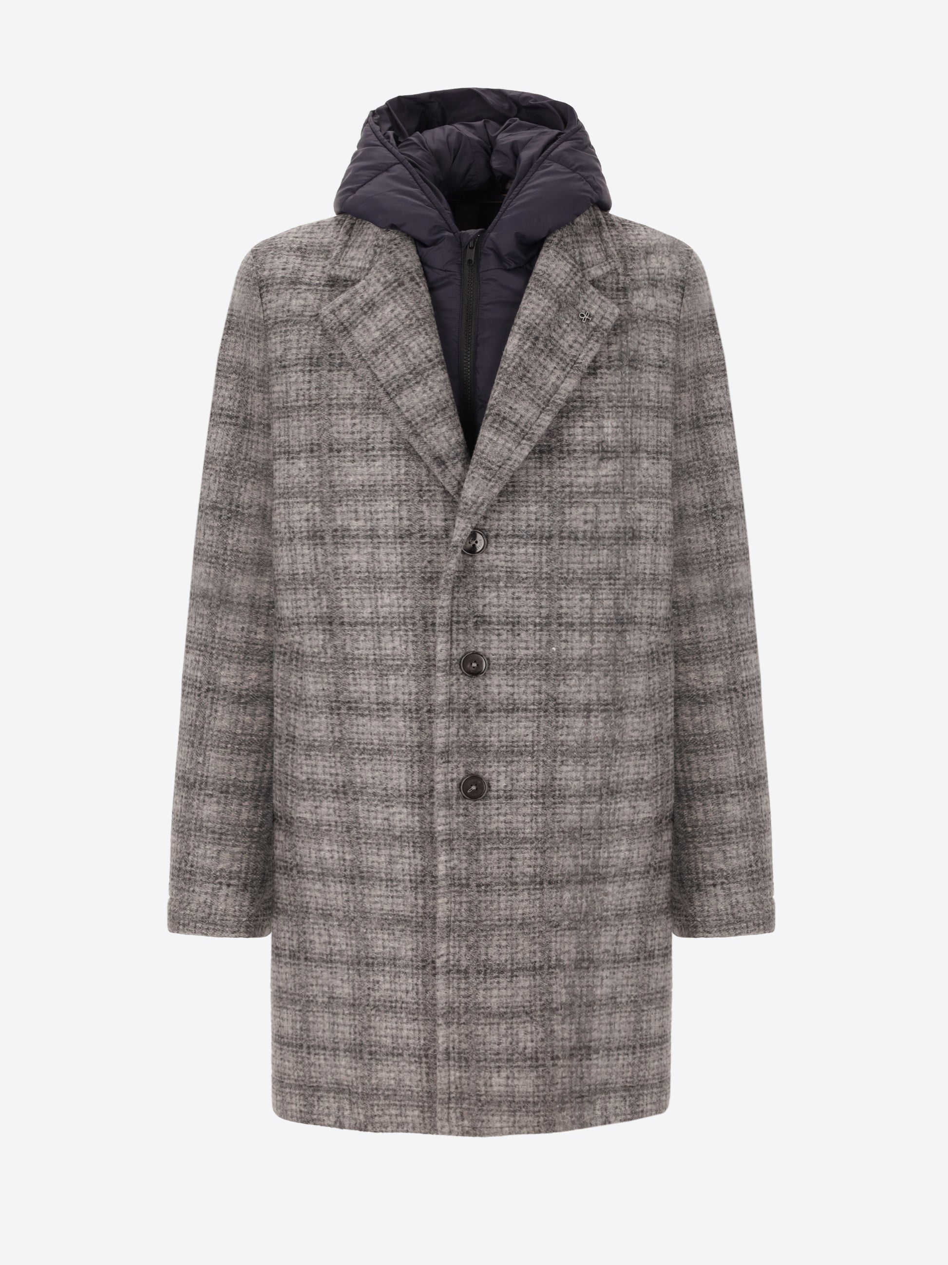 Cappotto Leeds in Lana Cotta con Pattern Tartan e Cappuccio Staccabile