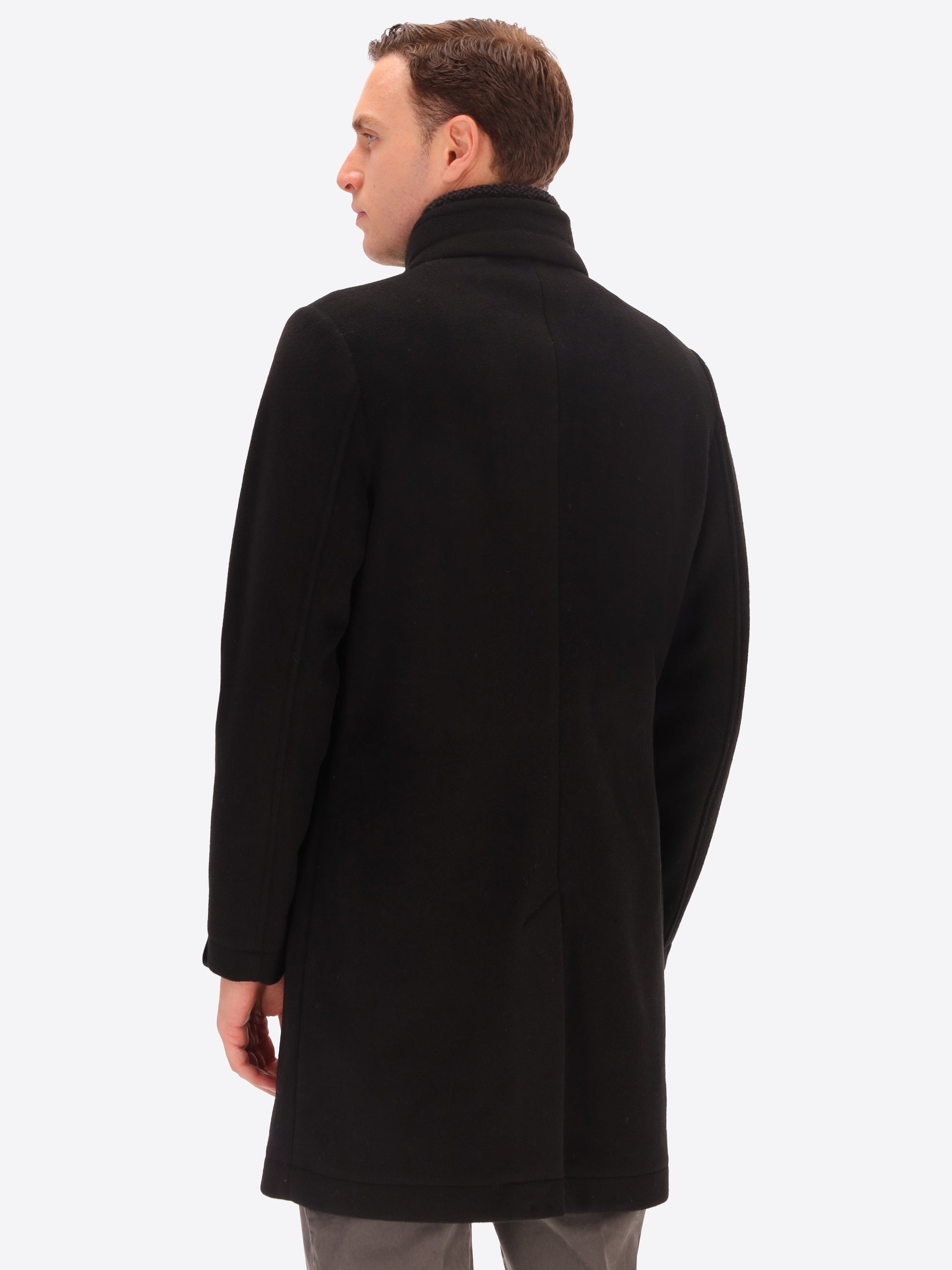 Cappotto Manchester in Panno Misto Lana Super Comfort con Pettorina a Collo Alto Staccabile