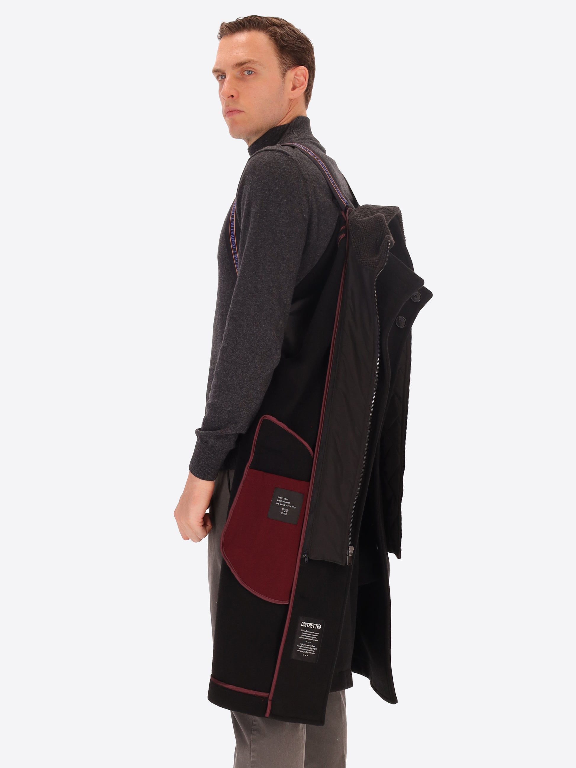 Cappotto Manchester in Panno Misto Lana Super Comfort con Pettorina a Collo Alto Staccabile