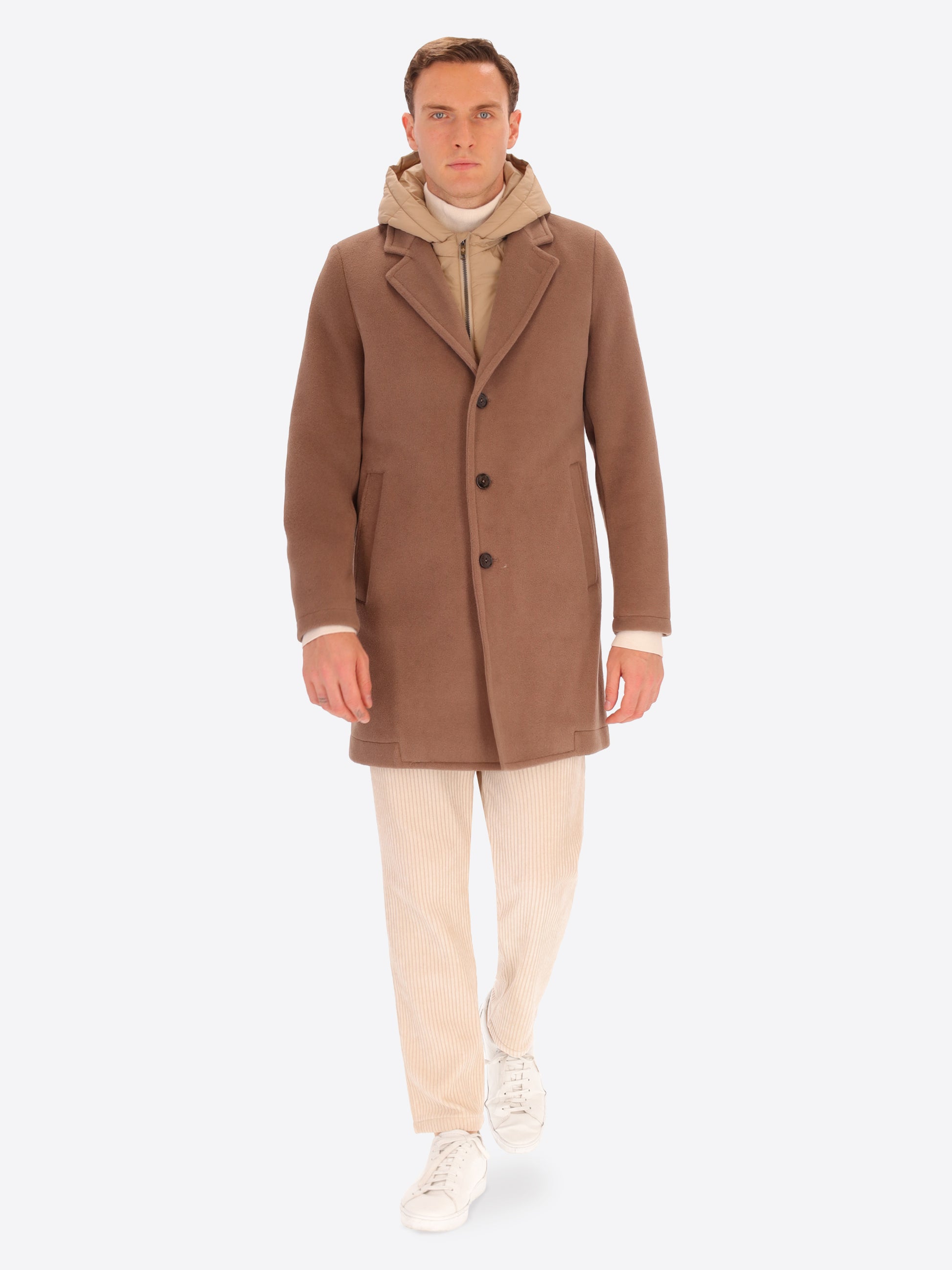 Super-Comfort Wool-Blend Coat Manchester with Detachable Hood Insert