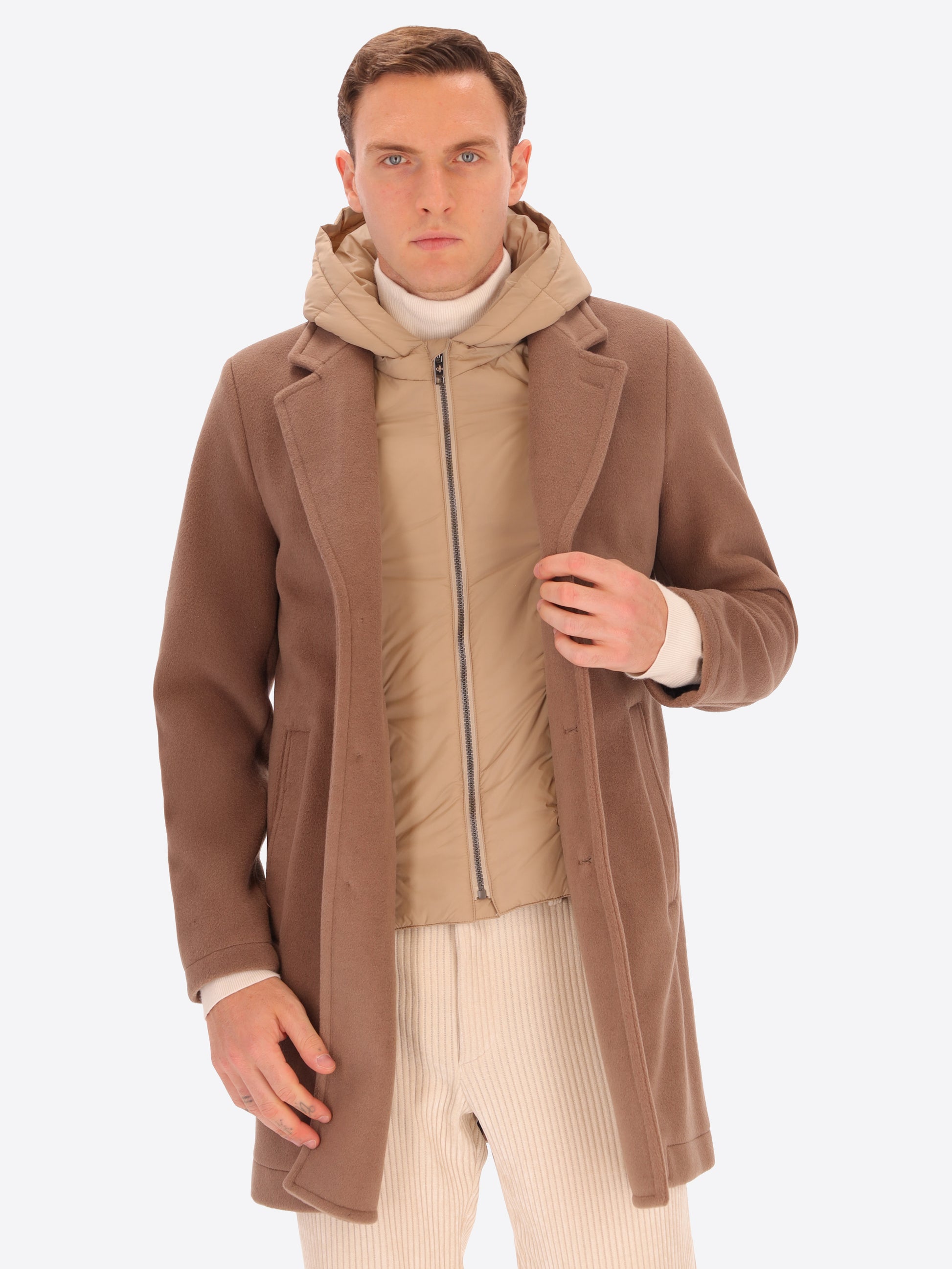 Super-Comfort Wool-Blend Coat Manchester with Detachable Hood Insert