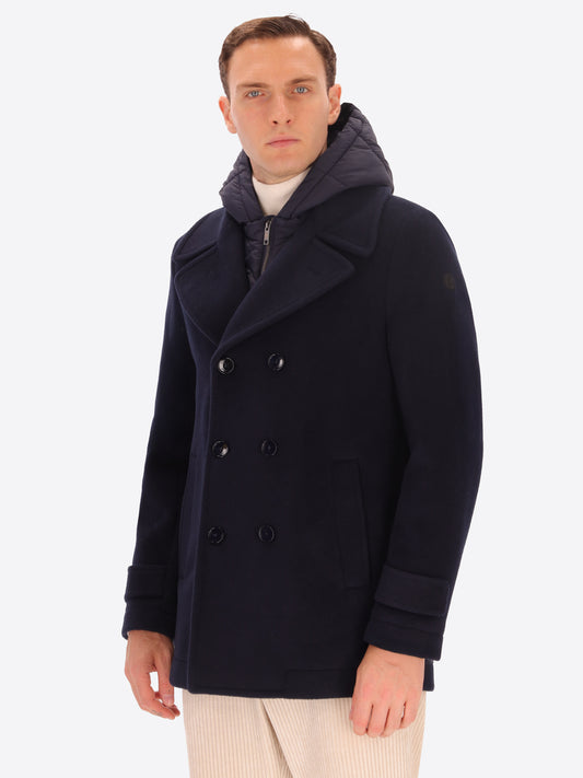 Super-Comfort Wool-Blend Peacoat Manchester with Detachable Hood Insert