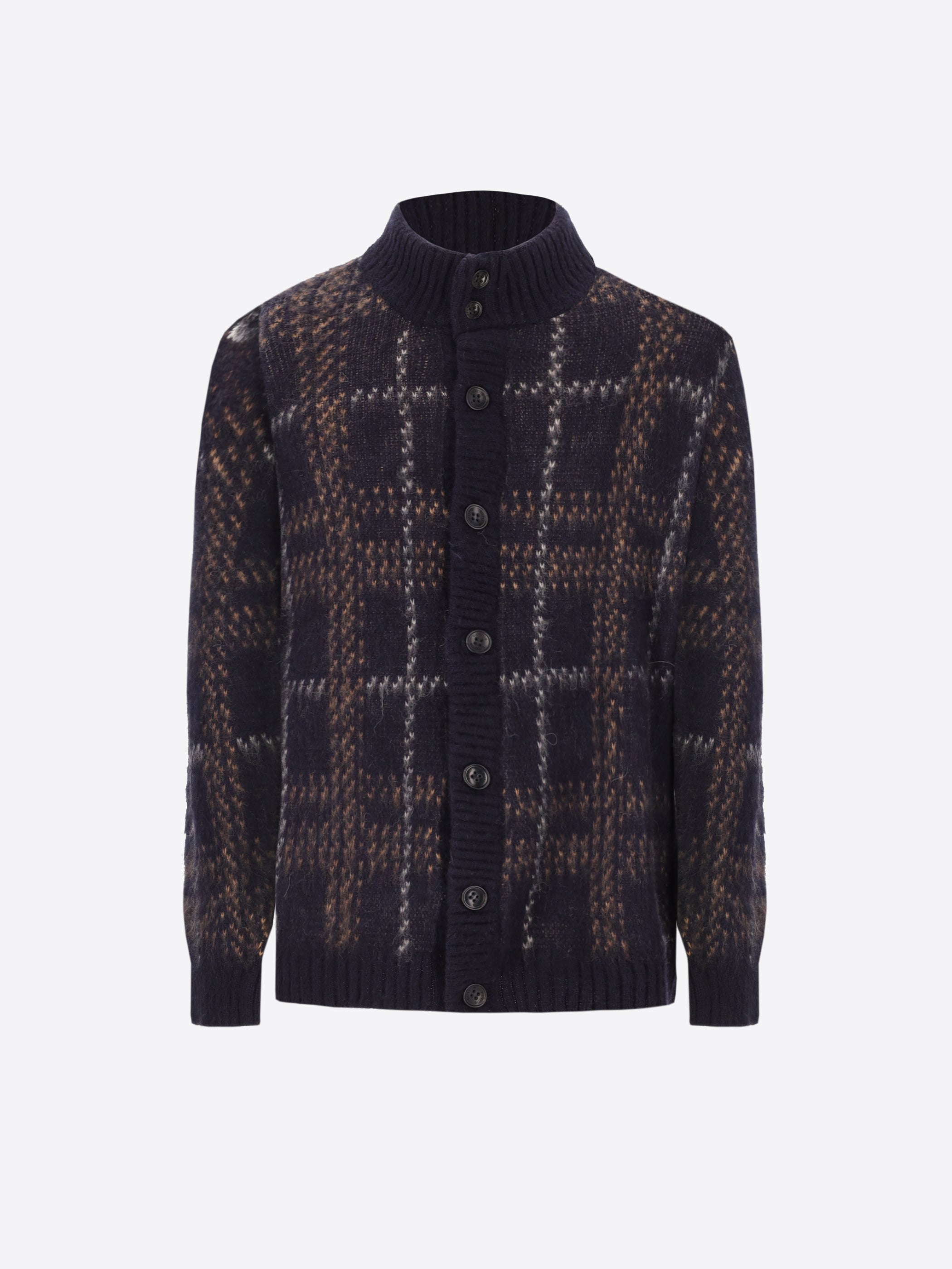 Stoke Jacquard-Cardigan mit Hohem Kragen aus Wolle-Alpaka-Mischgarn