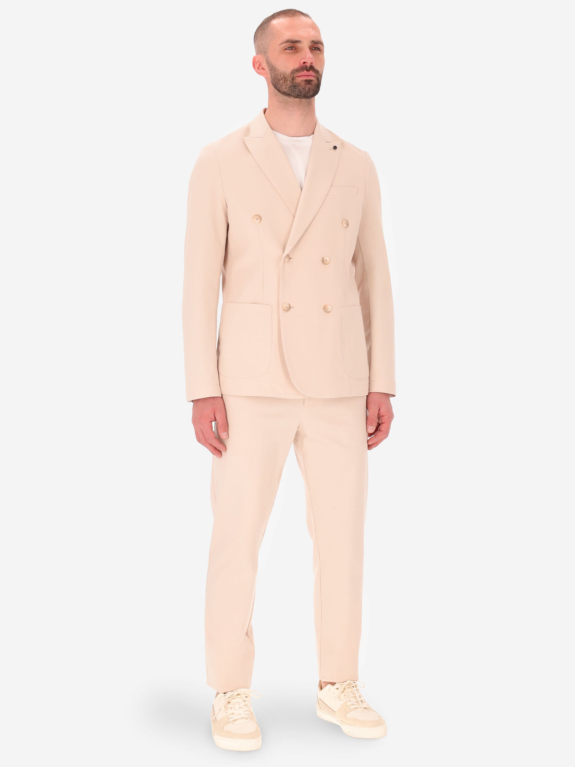 Technical Double-Breasted Jacket in Punto Milano Fabric