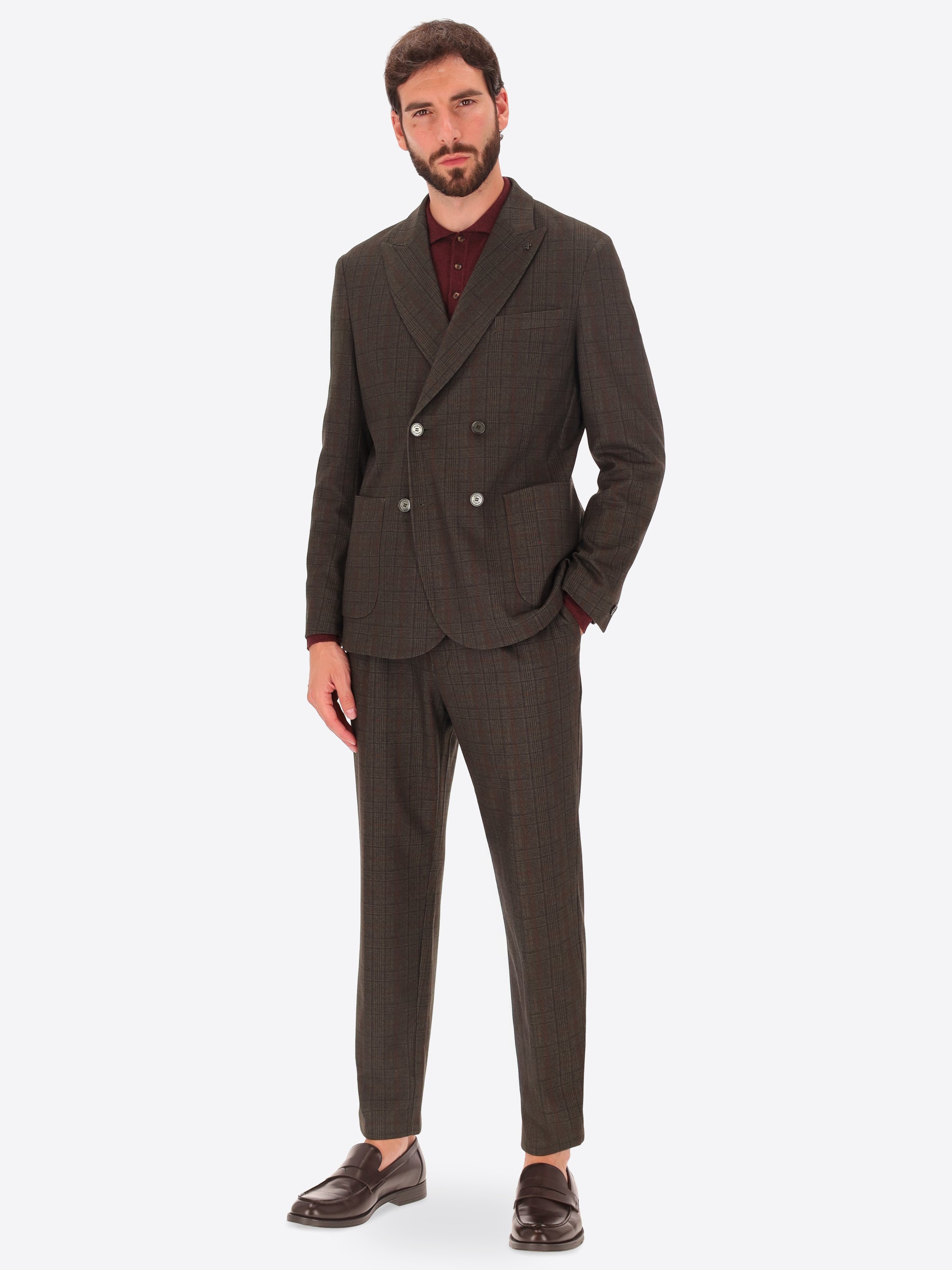 Prince of Wales Jersey Double Breasted Jacket Wells in Super-Comfort Fabric