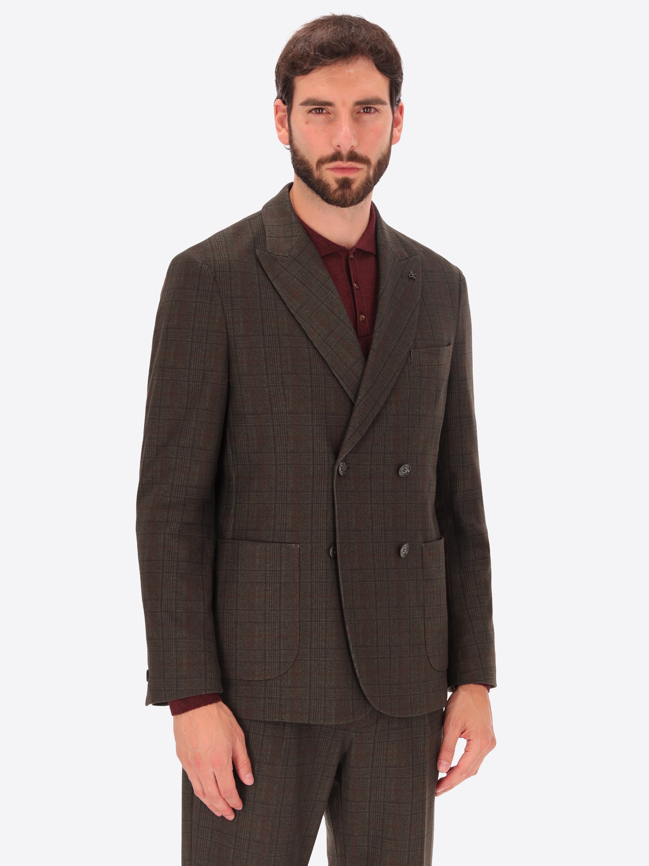 Prince of Wales Jersey Double Breasted Jacket Wells in Super-Comfort Fabric