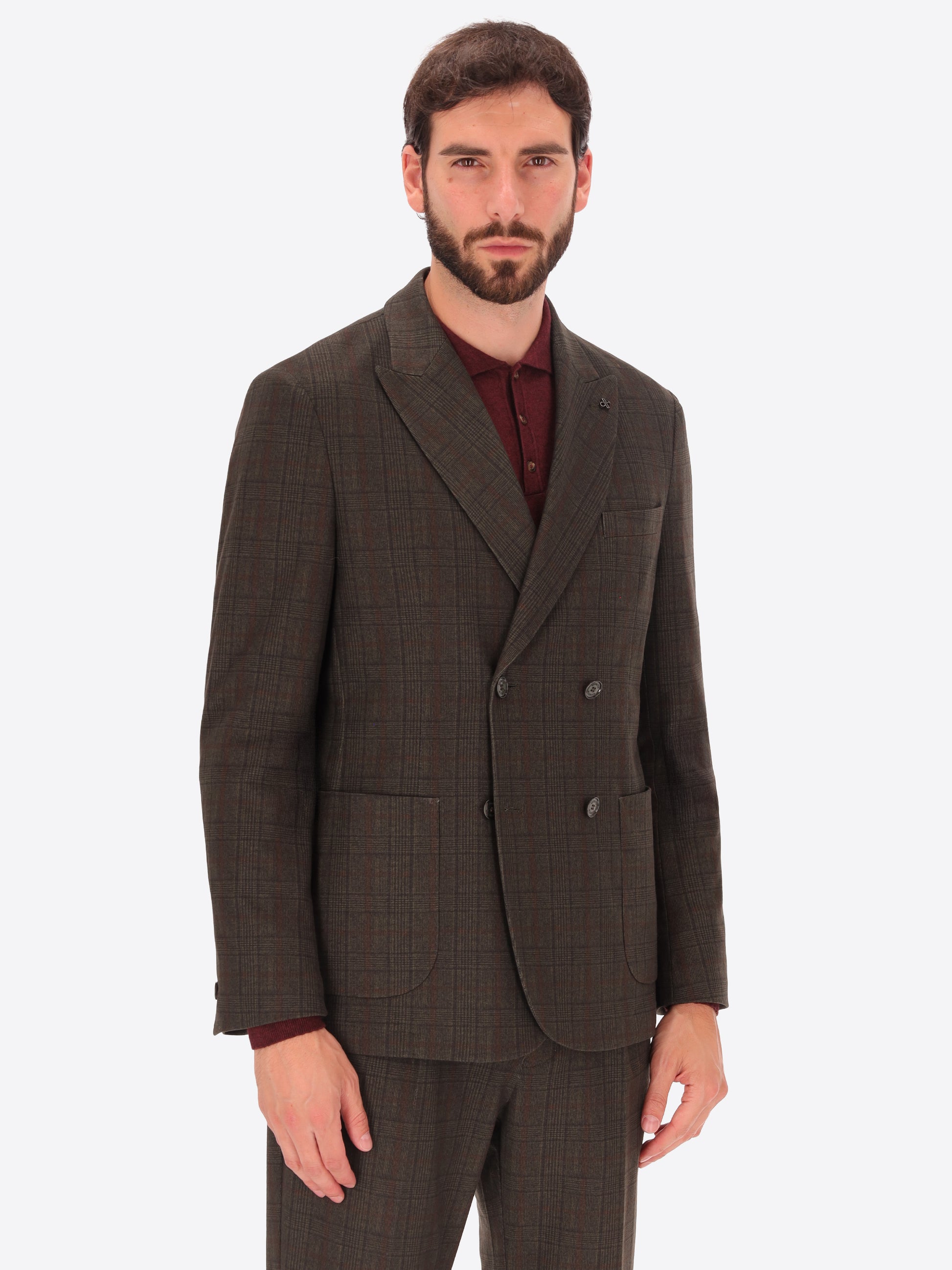 Prince of Wales Jersey Double Breasted Jacket Wells in Super-Comfort Fabric