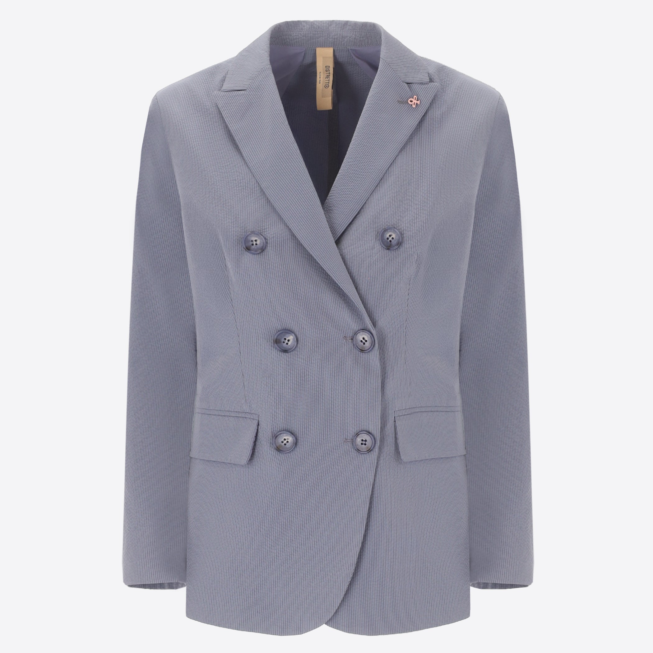 Double-Breasted Semi-Tailored Jacket Arezzo In Super-Comfort Embossed Fine-Striped Fabric - Woman