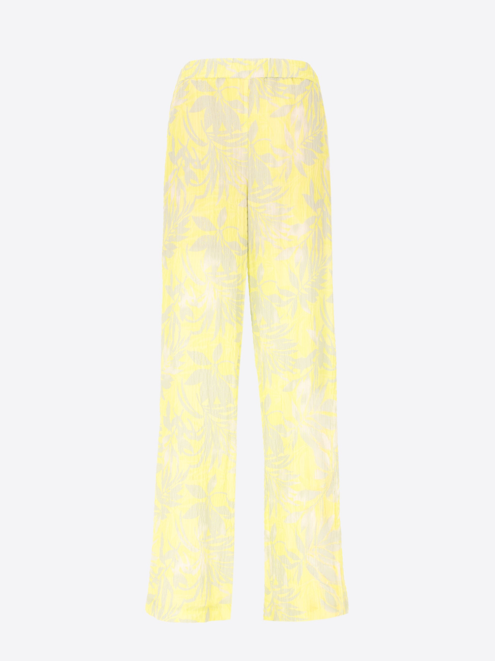 Elastic Trousers Kerria In Bicolor Floral-Print Polyester Seersucker Fabric - Woman