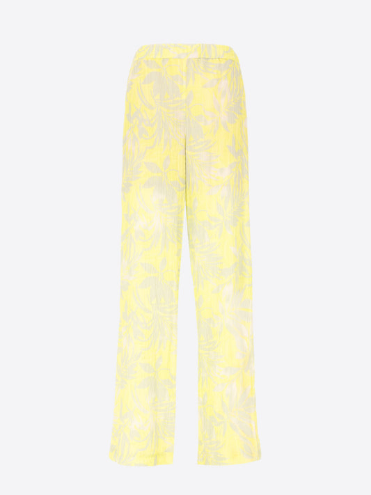 Elastic Trousers Kerria In Bicolor Floral-Print Polyester Seersucker Fabric - Woman