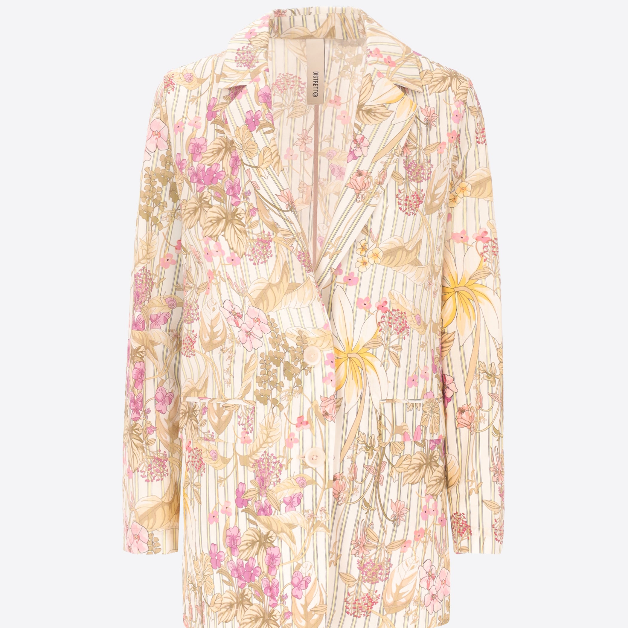 Men's Jacket Mimosa In Cotton Poplin Floral-Stripe Print Fabric - Woman