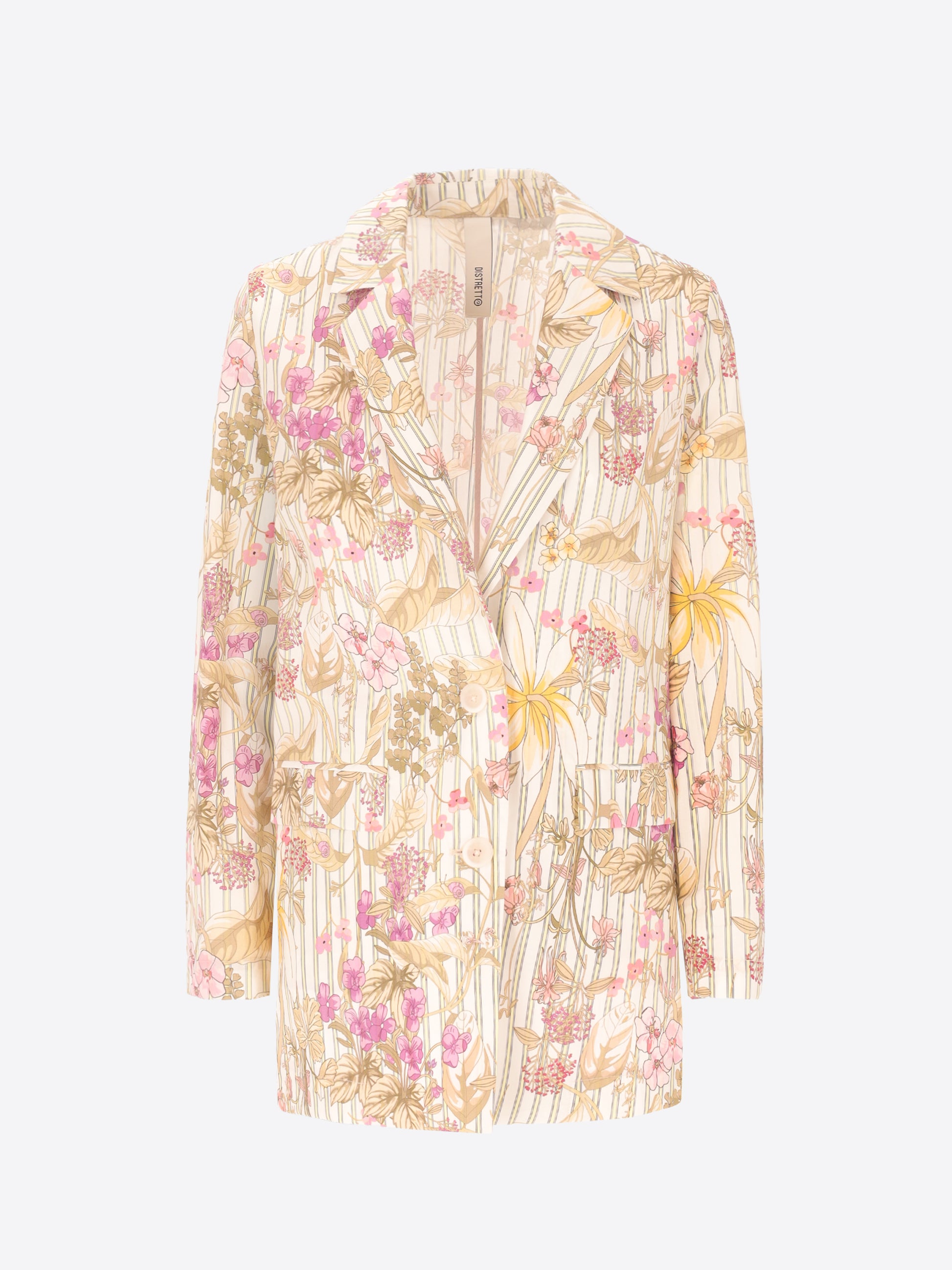 Men's Jacket Mimosa In Cotton Poplin Floral-Stripe Print Fabric - Woman