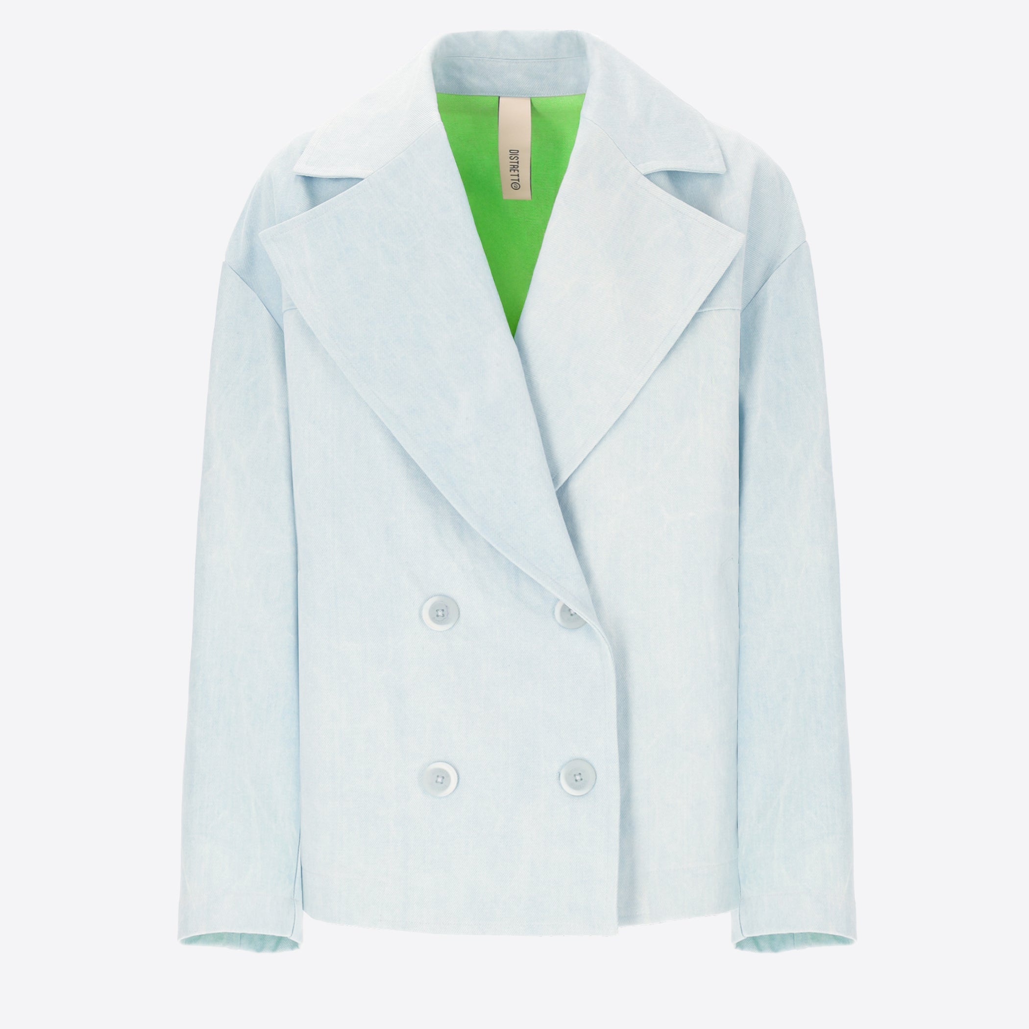 Double-Breasted Caban Papavero In Washed Cotton Denim Fabric - Woman