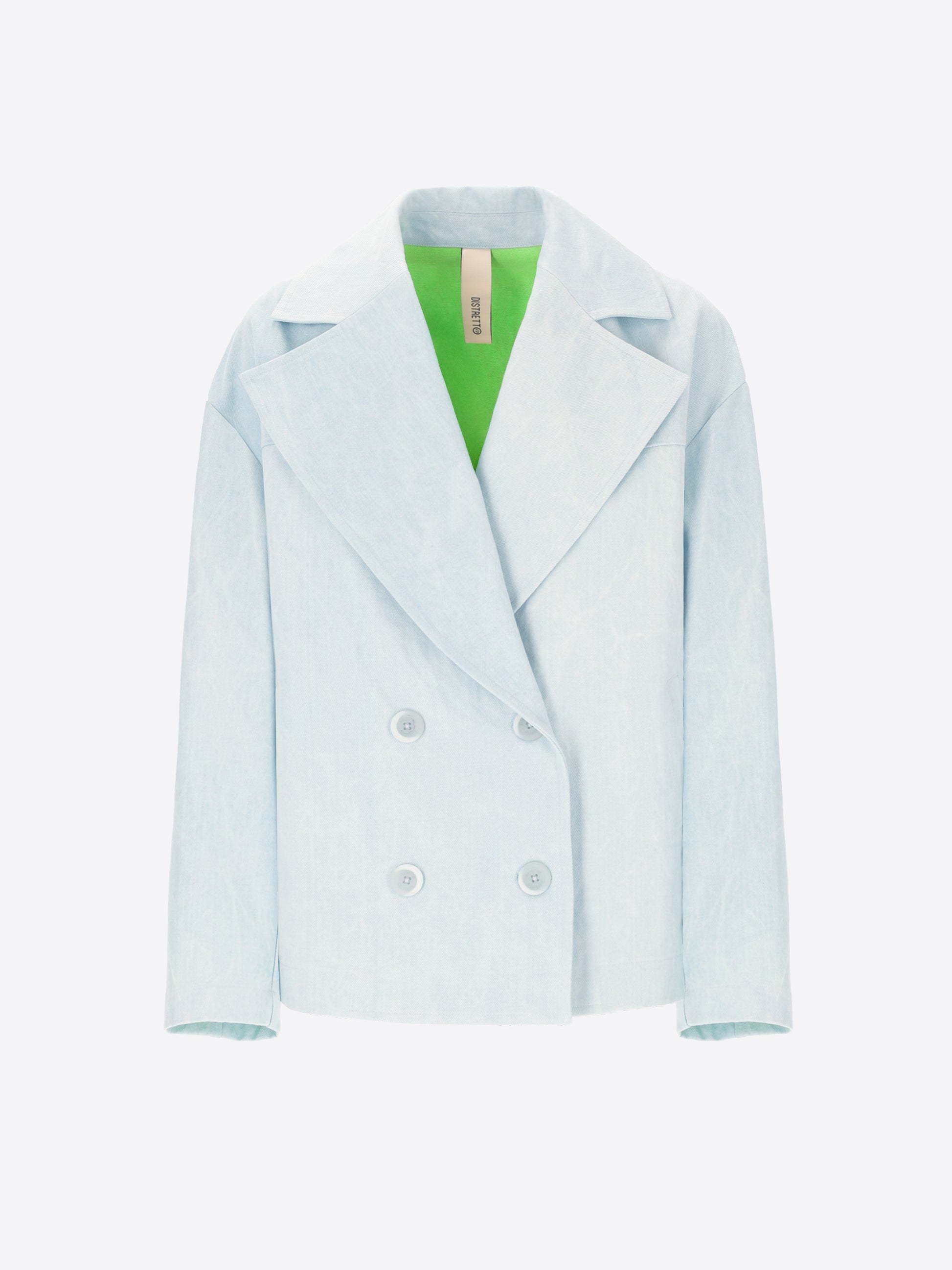 Double-Breasted Caban Papavero In Washed Cotton Denim Fabric - Woman