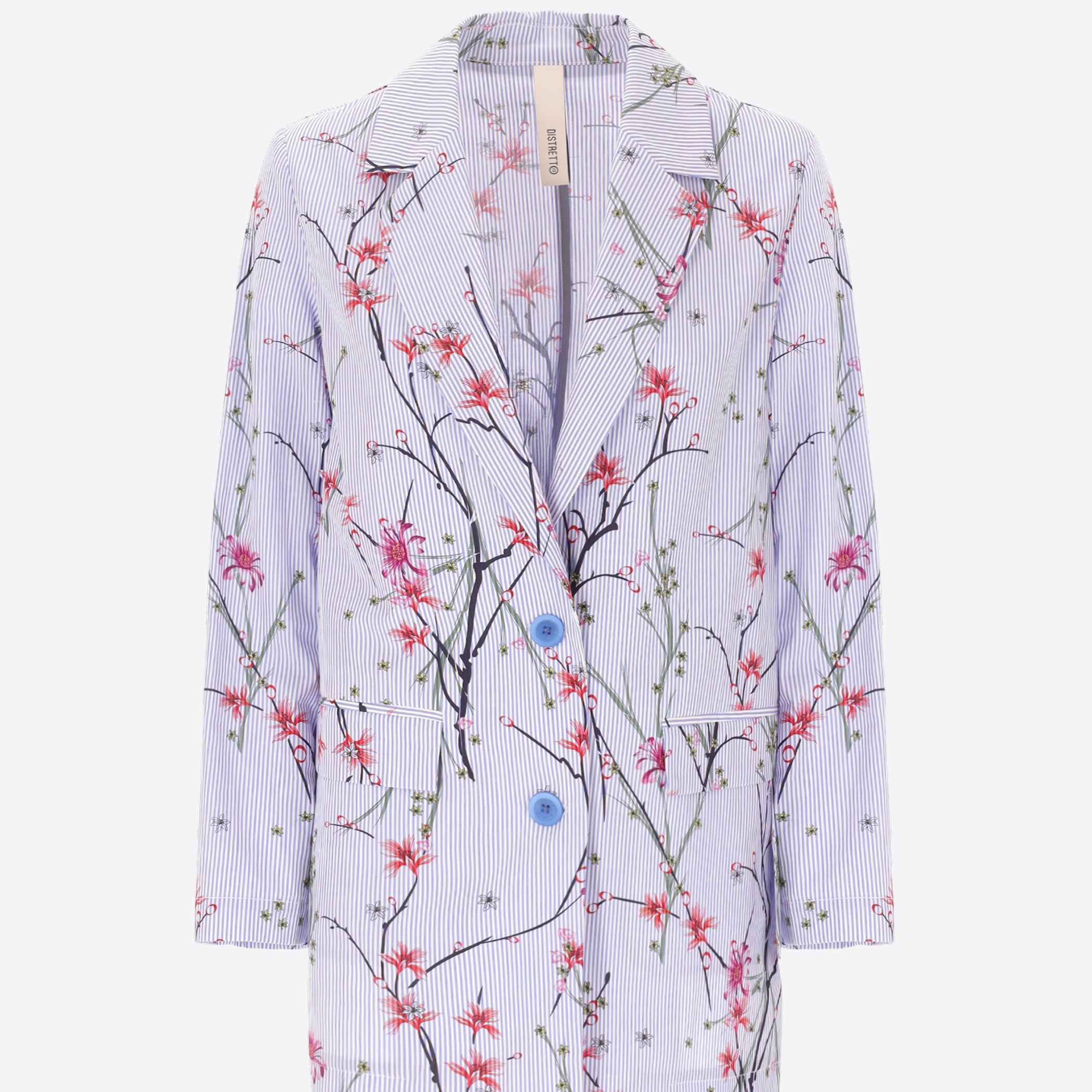 Men's Jacket Tiglio In Cotton Poplin Bicolor Stripe With Floral Print Fabric - Woman