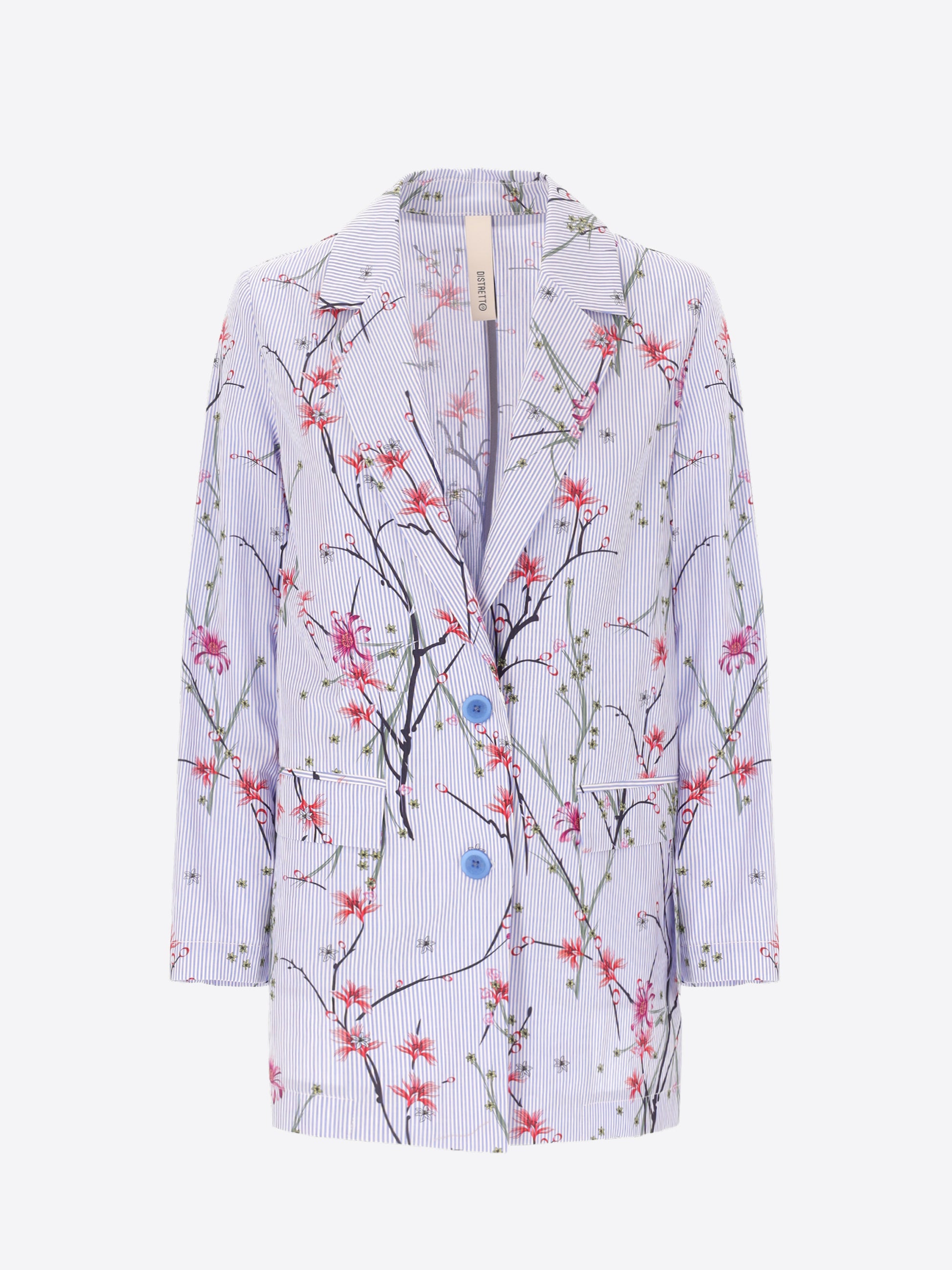 Men's Jacket Tiglio In Cotton Poplin Bicolor Stripe With Floral Print Fabric - Woman