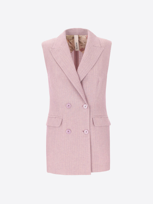 Double-Breasted Vest Trifoglio In Cotton-Viscose Blend Bicolor Herringbone Fabric - Woman