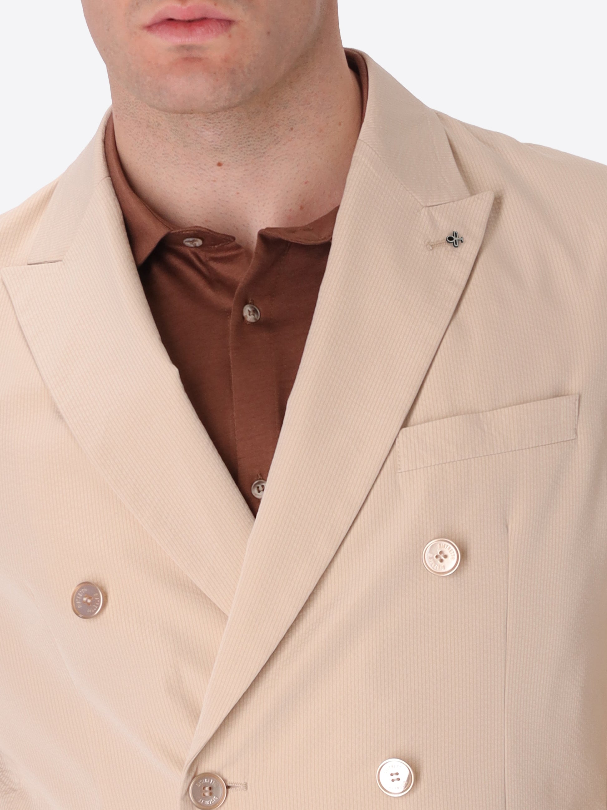 Giacca Doppiopetto Semi Sartoriale Arezzo In Tessuto Goffrato A Righe Sottili Super Comfort