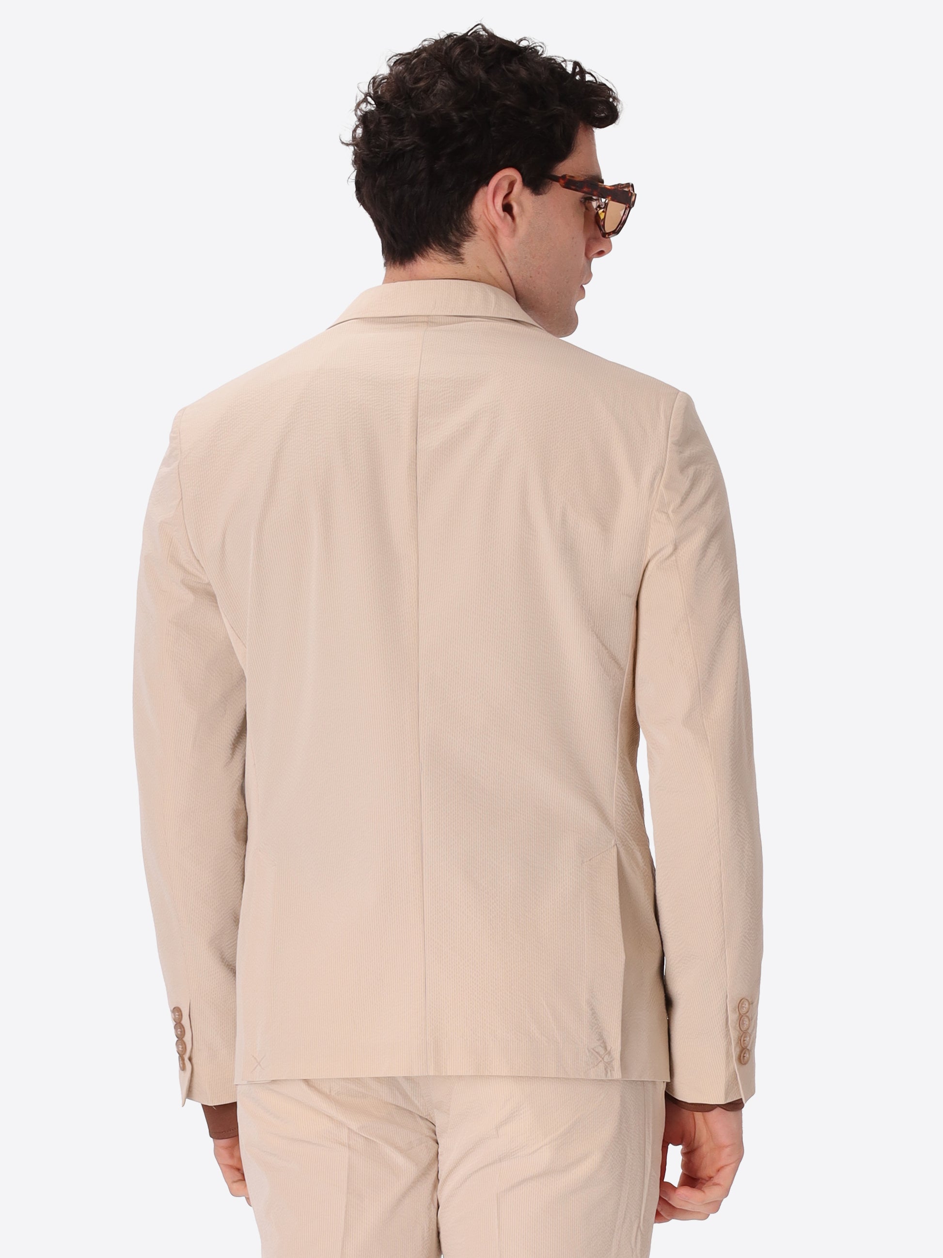 Giacca Doppiopetto Semi Sartoriale Arezzo In Tessuto Goffrato A Righe Sottili Super Comfort