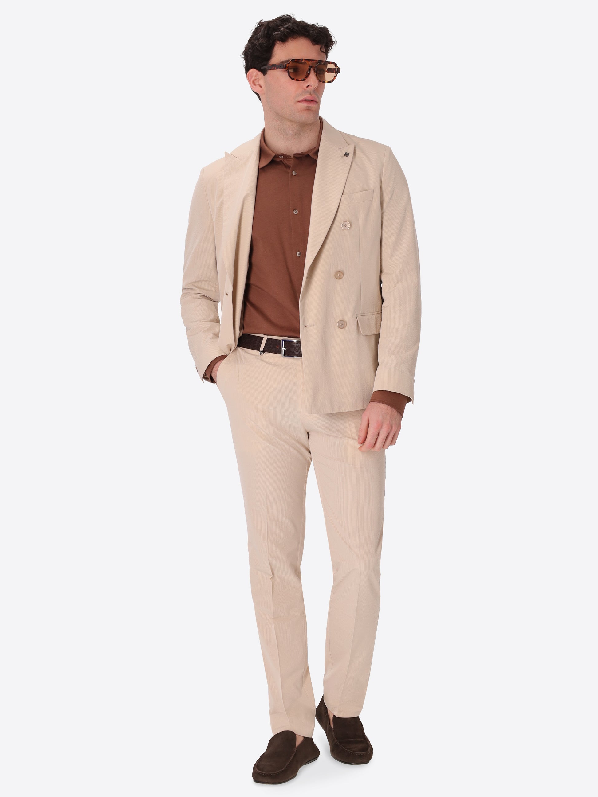 Giacca Doppiopetto Semi Sartoriale Arezzo In Tessuto Goffrato A Righe Sottili Super Comfort