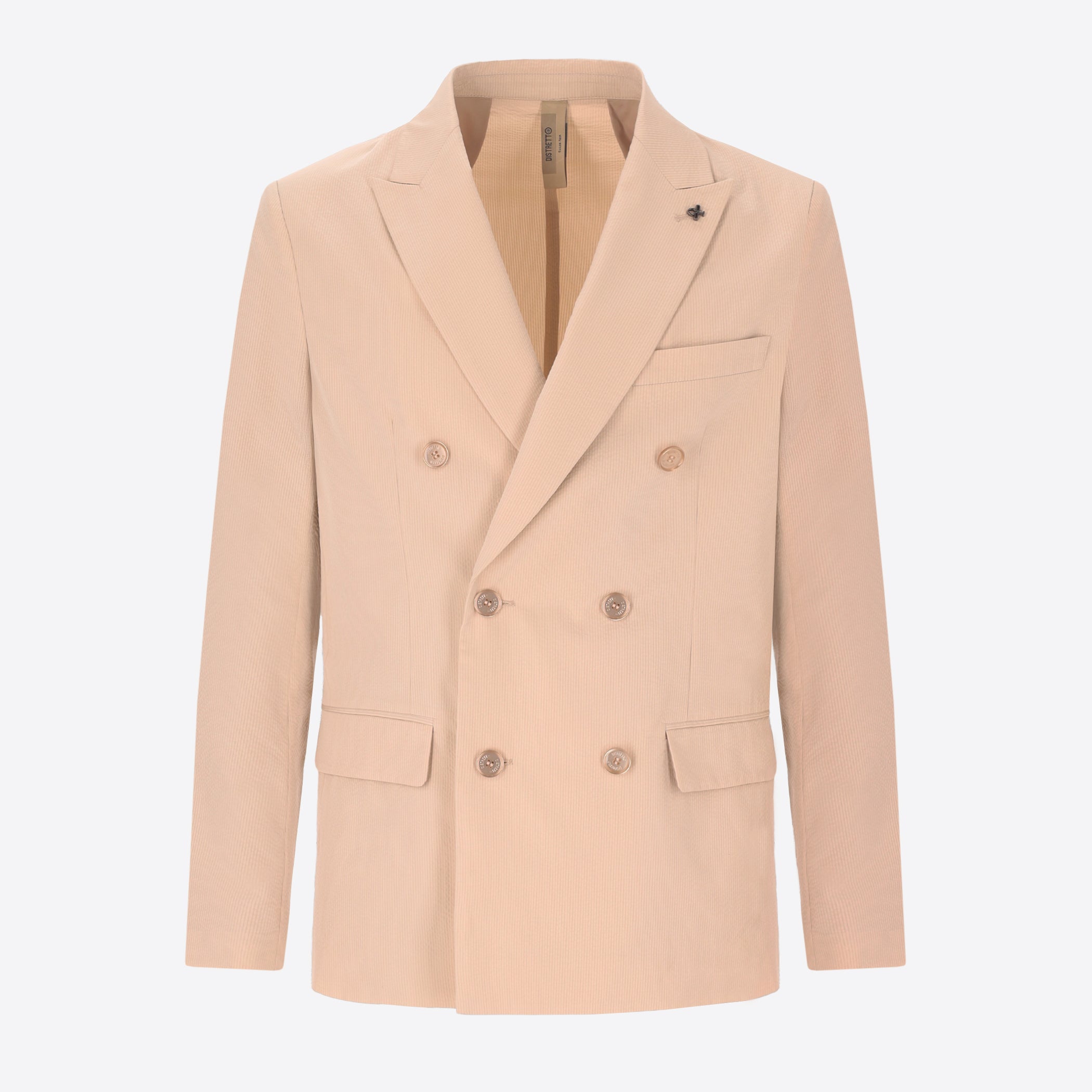 Giacca Doppiopetto Semi Sartoriale Arezzo In Tessuto Goffrato A Righe Sottili Super Comfort