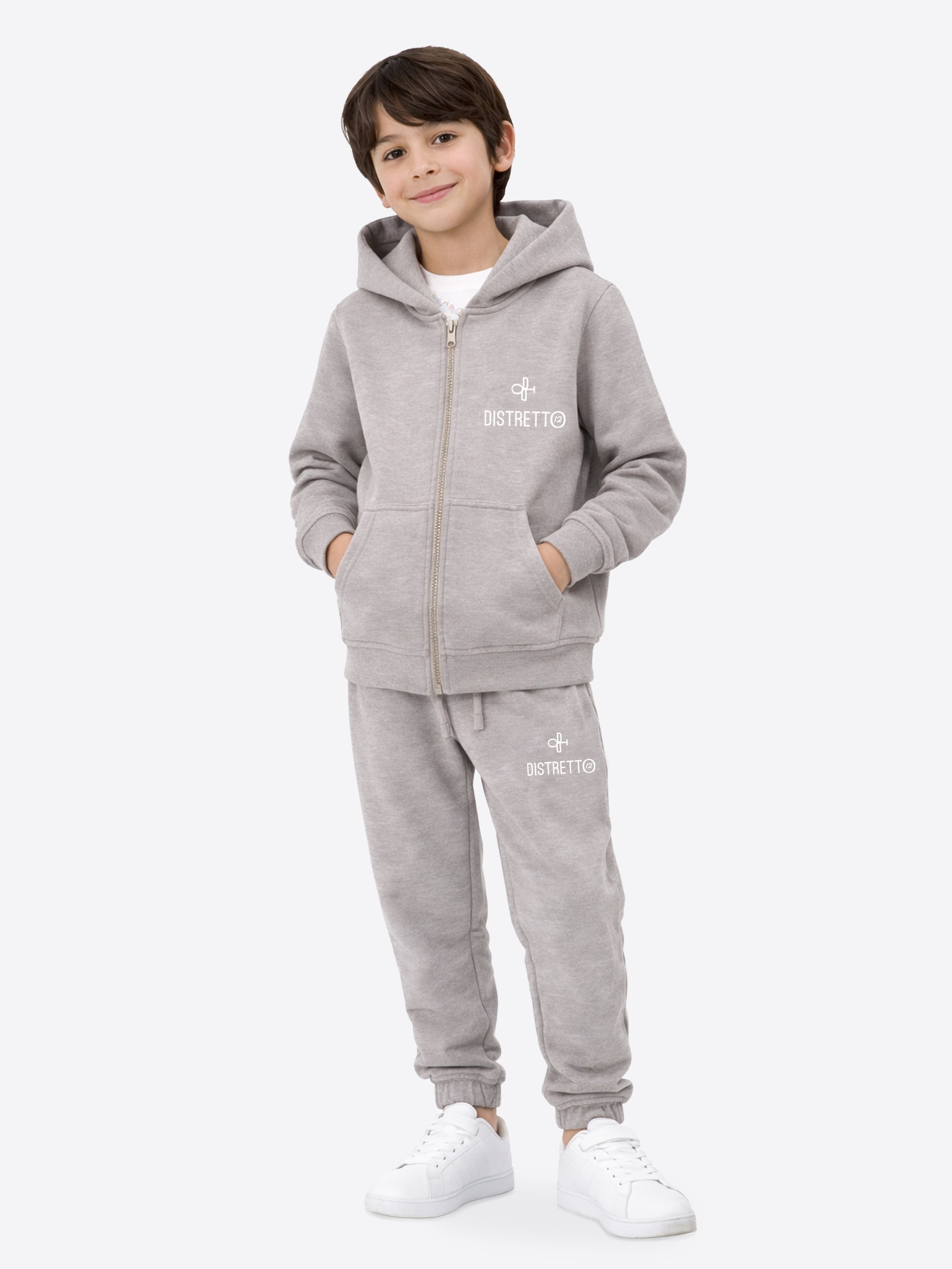 Kinder Trainingsanzug Grau Melange aus Baumwolle – Zip Hoodie & Hose