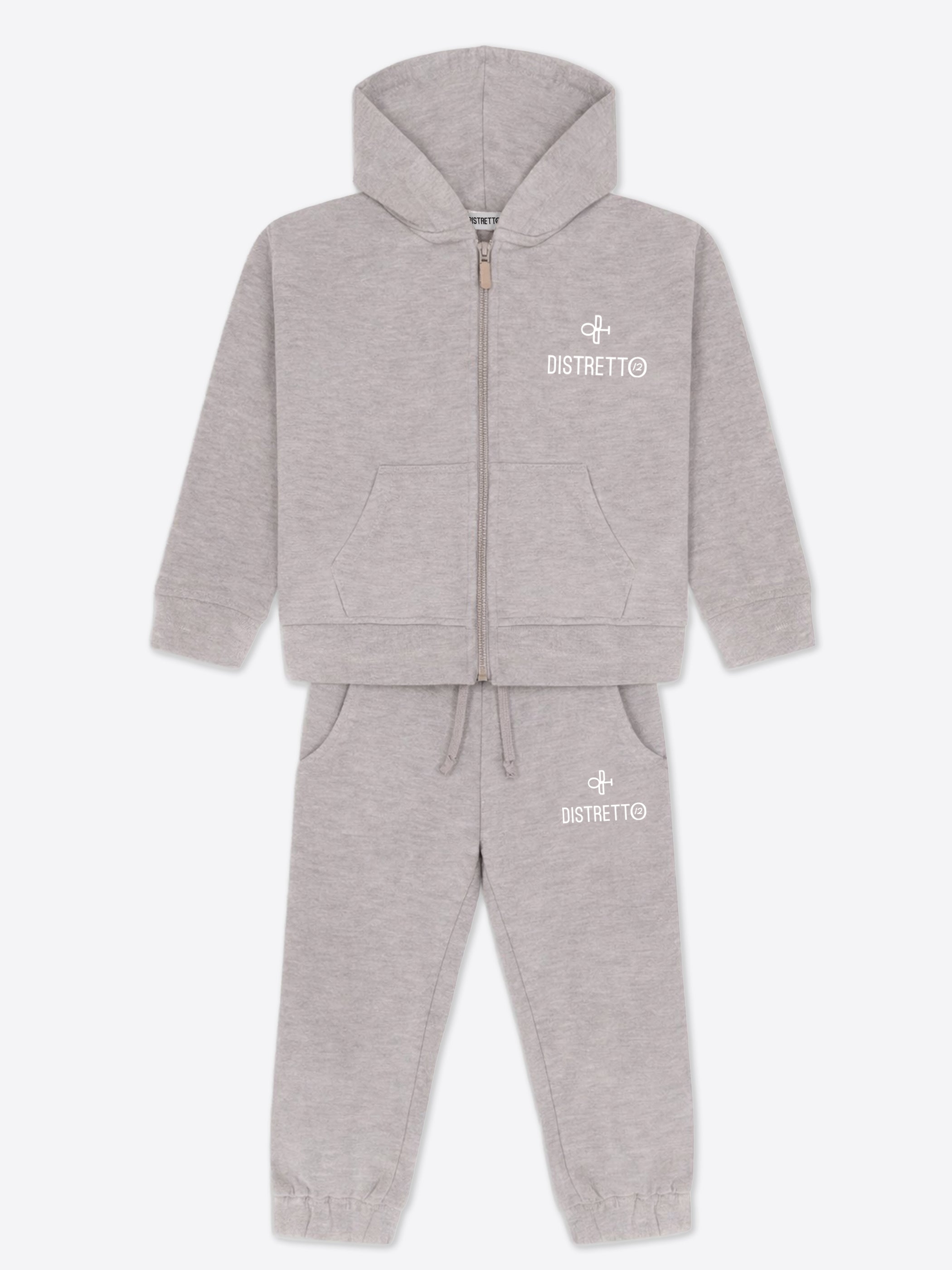 Kids Grey Melange Tracksuit Set in Cotton – Zip-Up Hoodie & Casual Pants