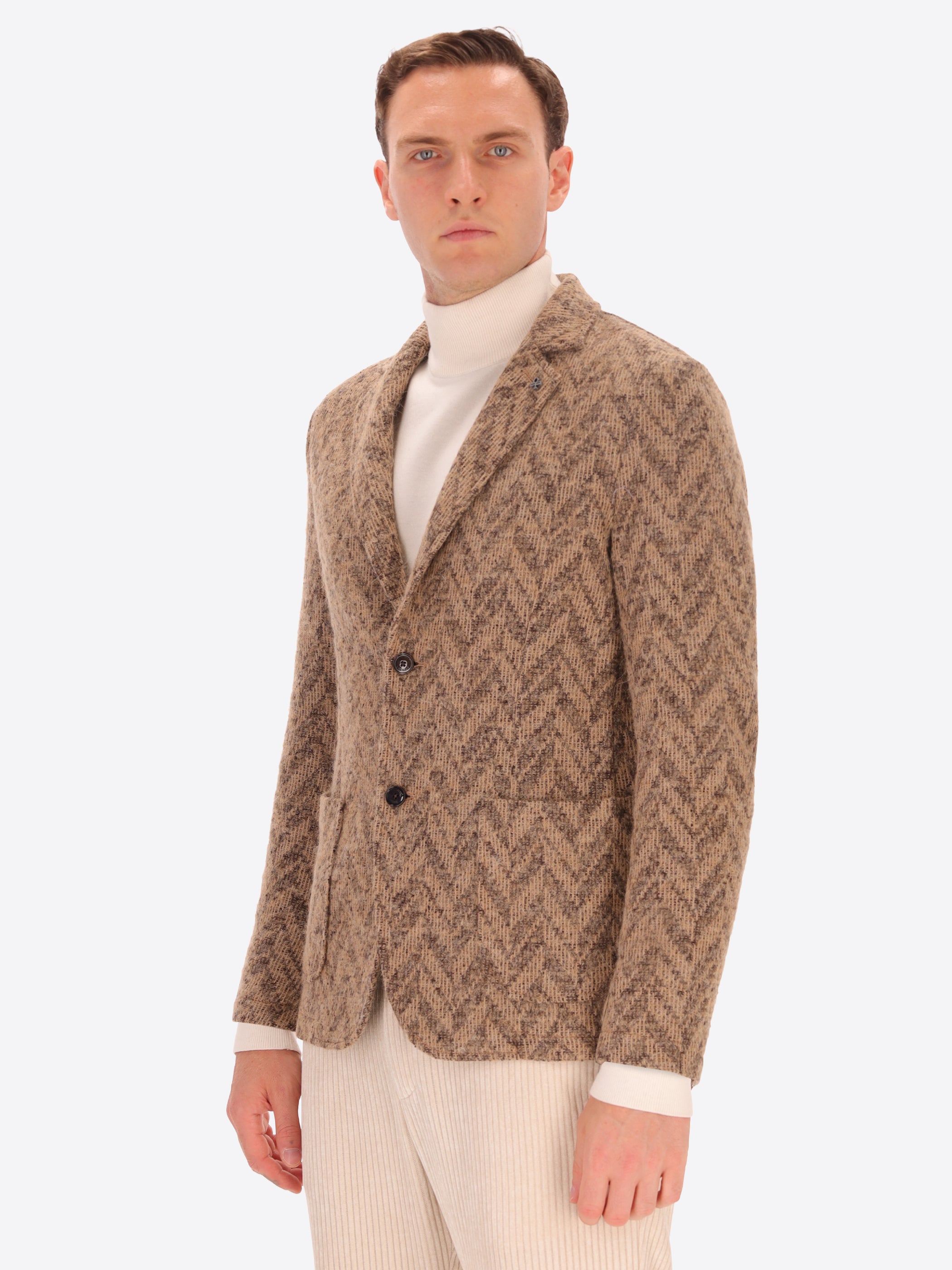 Knit-Effect Jersey Jacket Abbey with Herringbone Pattern