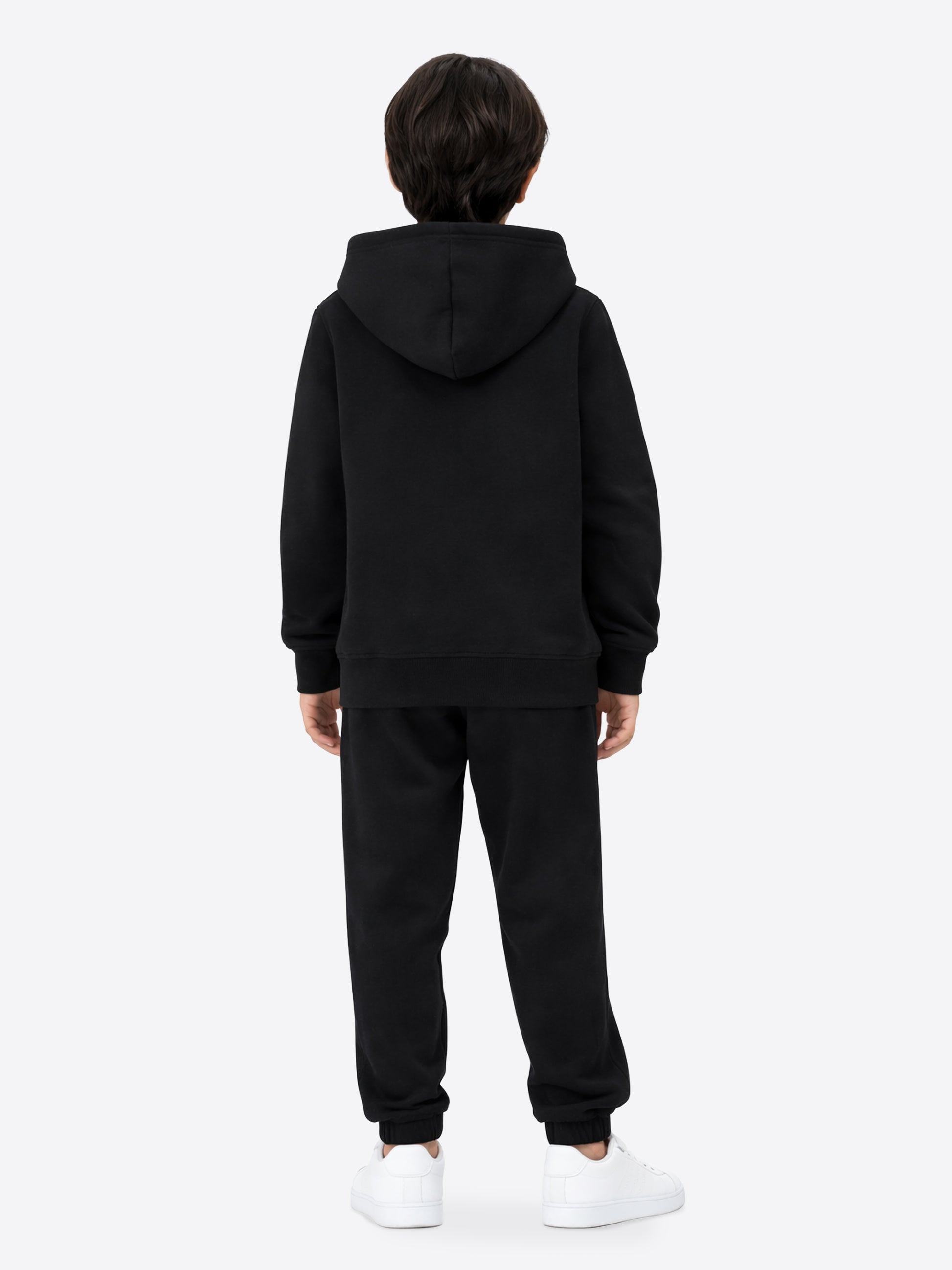 Kinder Trainingsanzug Schwarz aus Baumwolle – Hoodie mit Reißverschluss & Hose Regular Fit