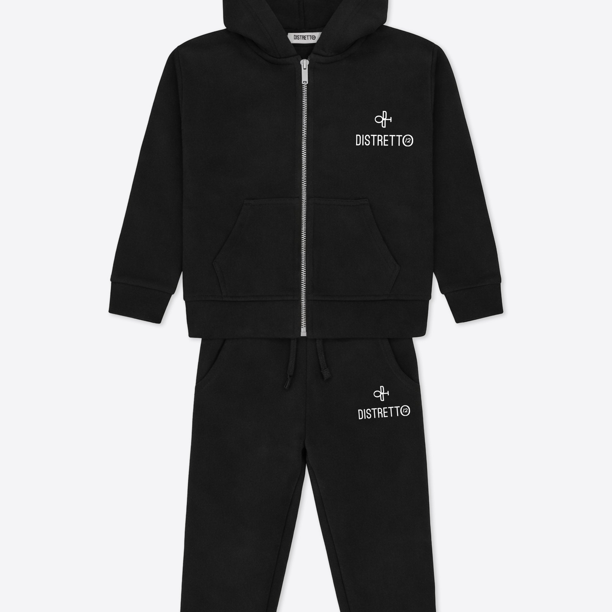 Kinder Trainingsanzug Schwarz aus Baumwolle – Hoodie mit Reißverschluss & Hose Regular Fit