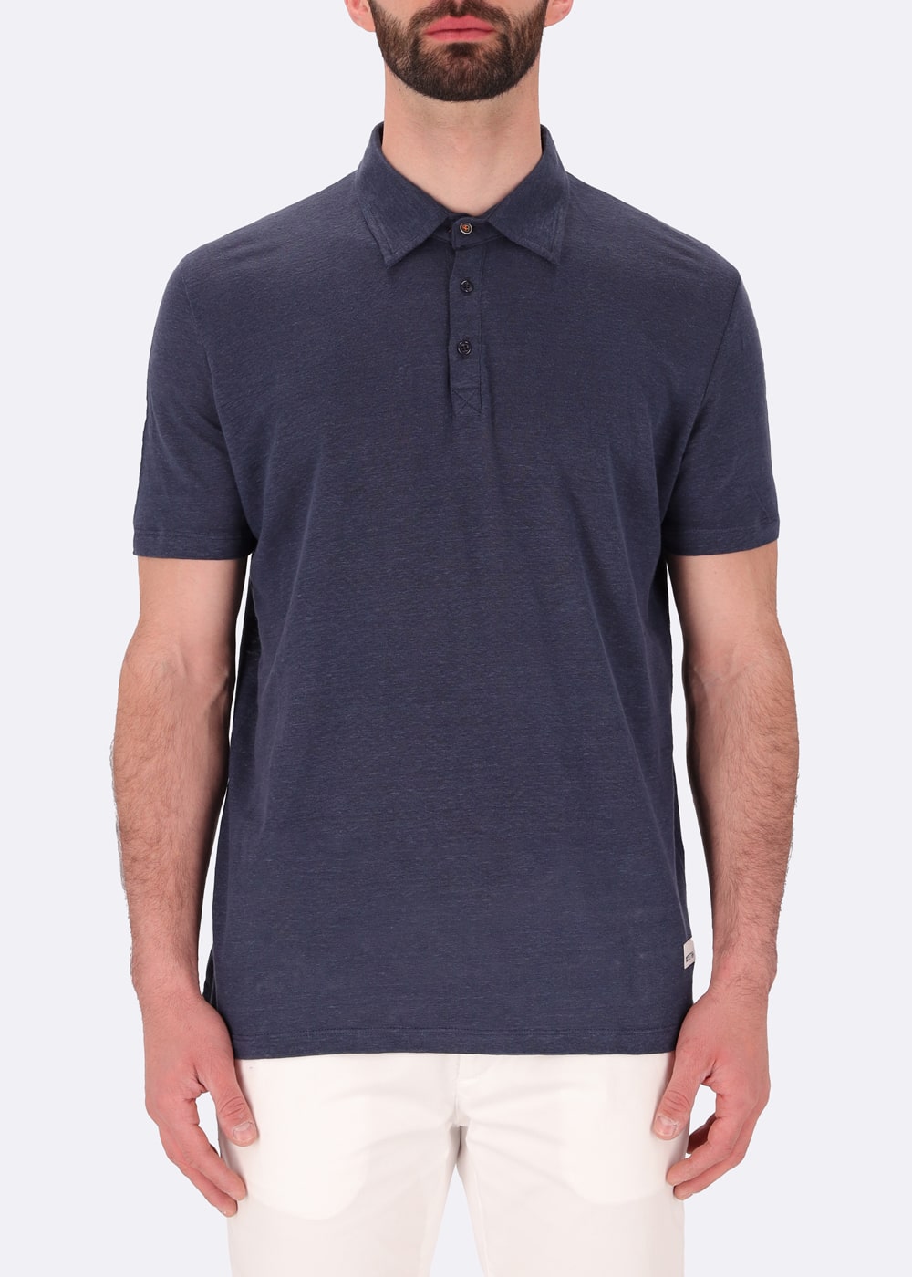 linen polo shirt POLO ROYAN blue front distretto12