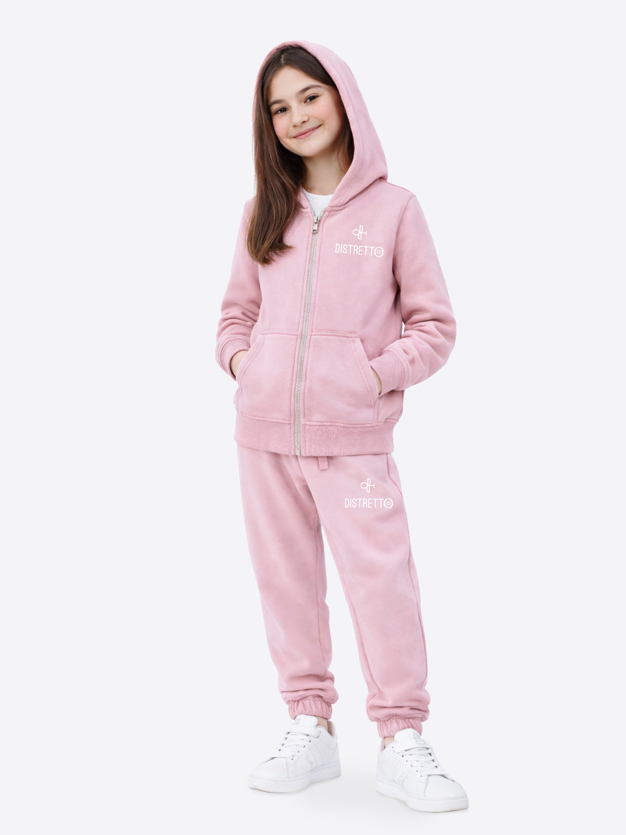 Kids Pink Tracksuit Set in Cotton – Zip-Up Hoodie & Regular Fit Pants