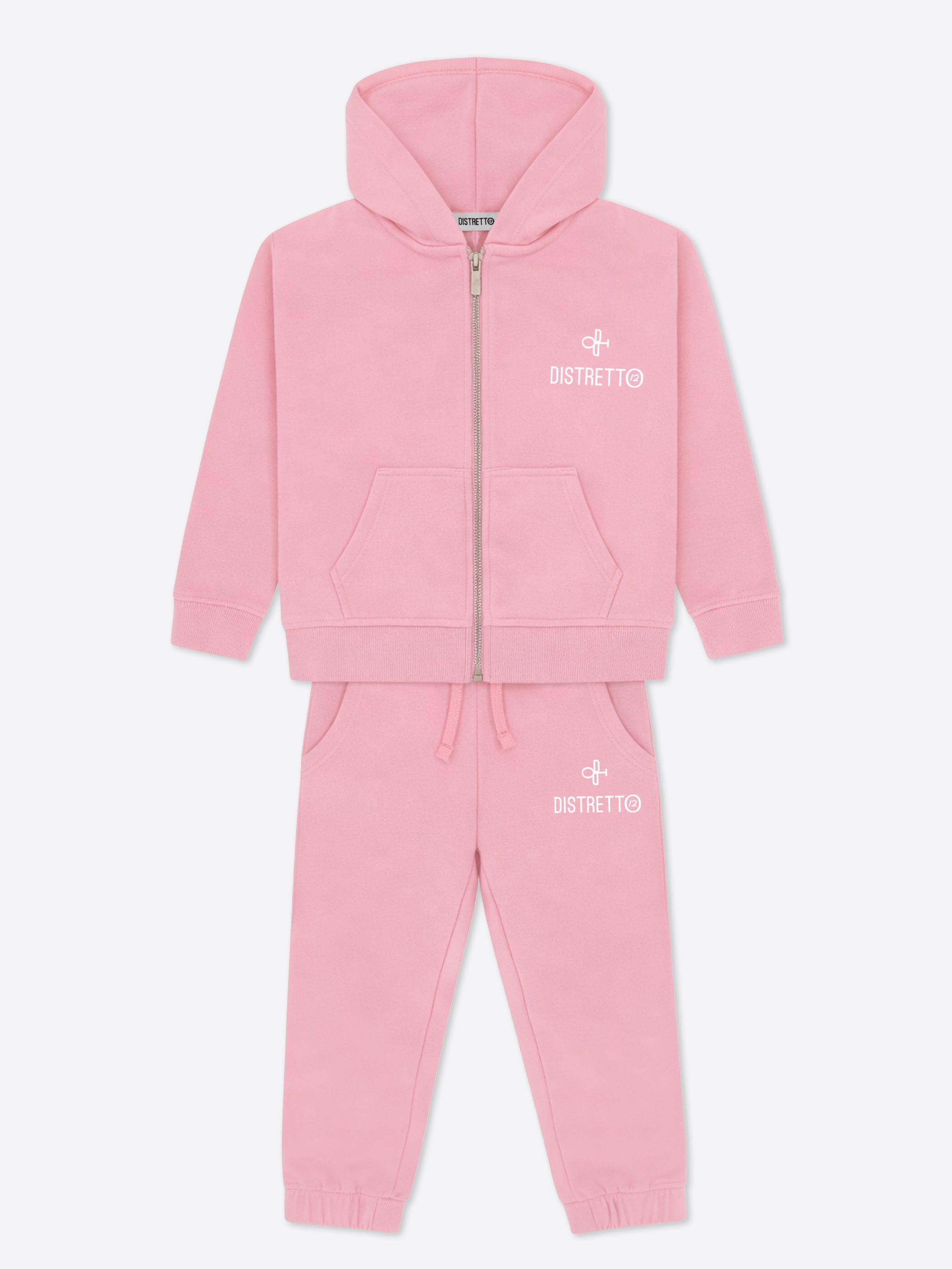 Kids Pink Tracksuit Set in Cotton – Zip-Up Hoodie & Regular Fit Pants