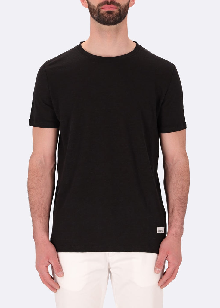 linen T-shirt T-SHIRT ROYAN black front distretto12
