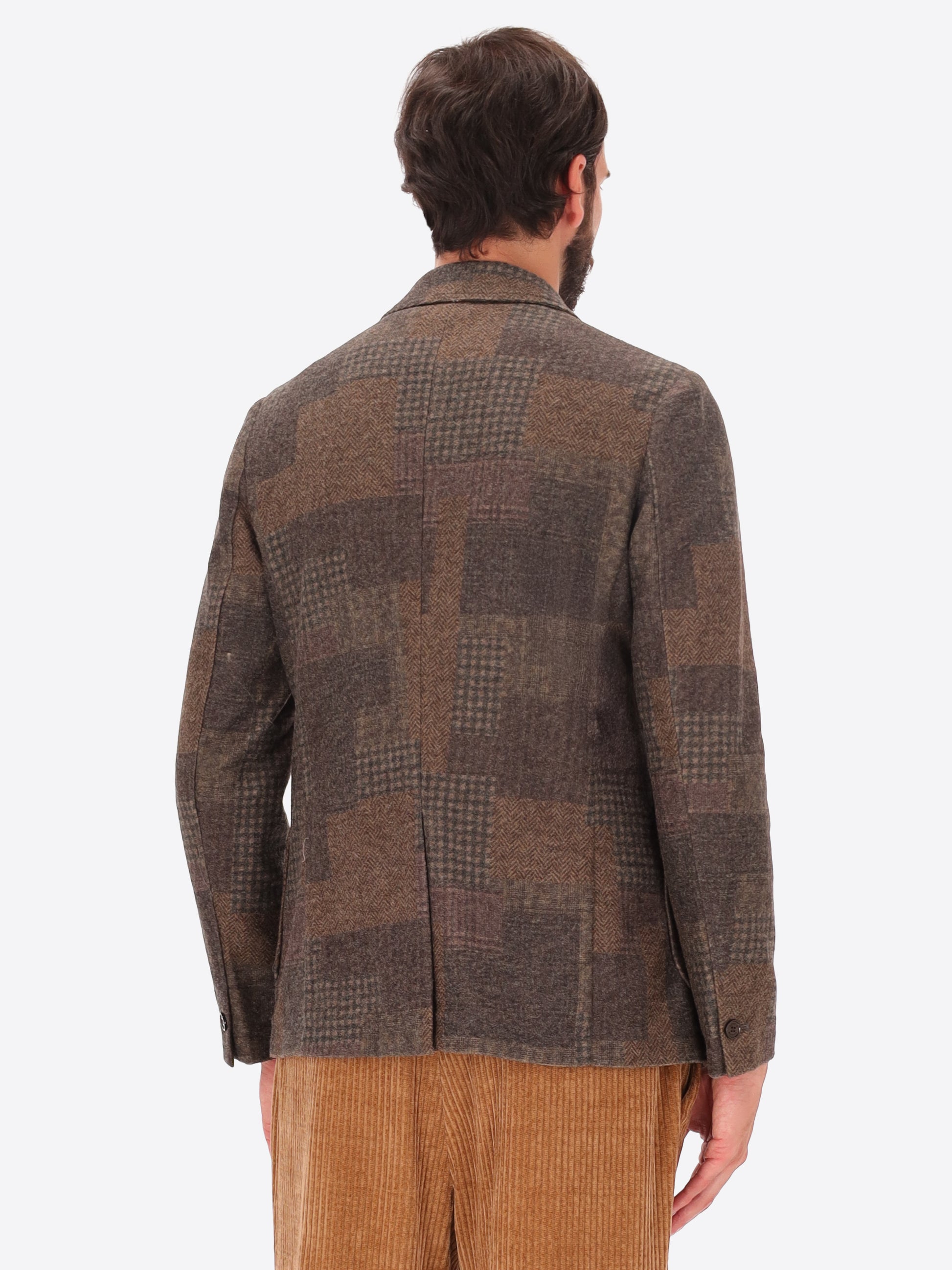 Wool Blend Patchwork Check Pattern Jacket Chester