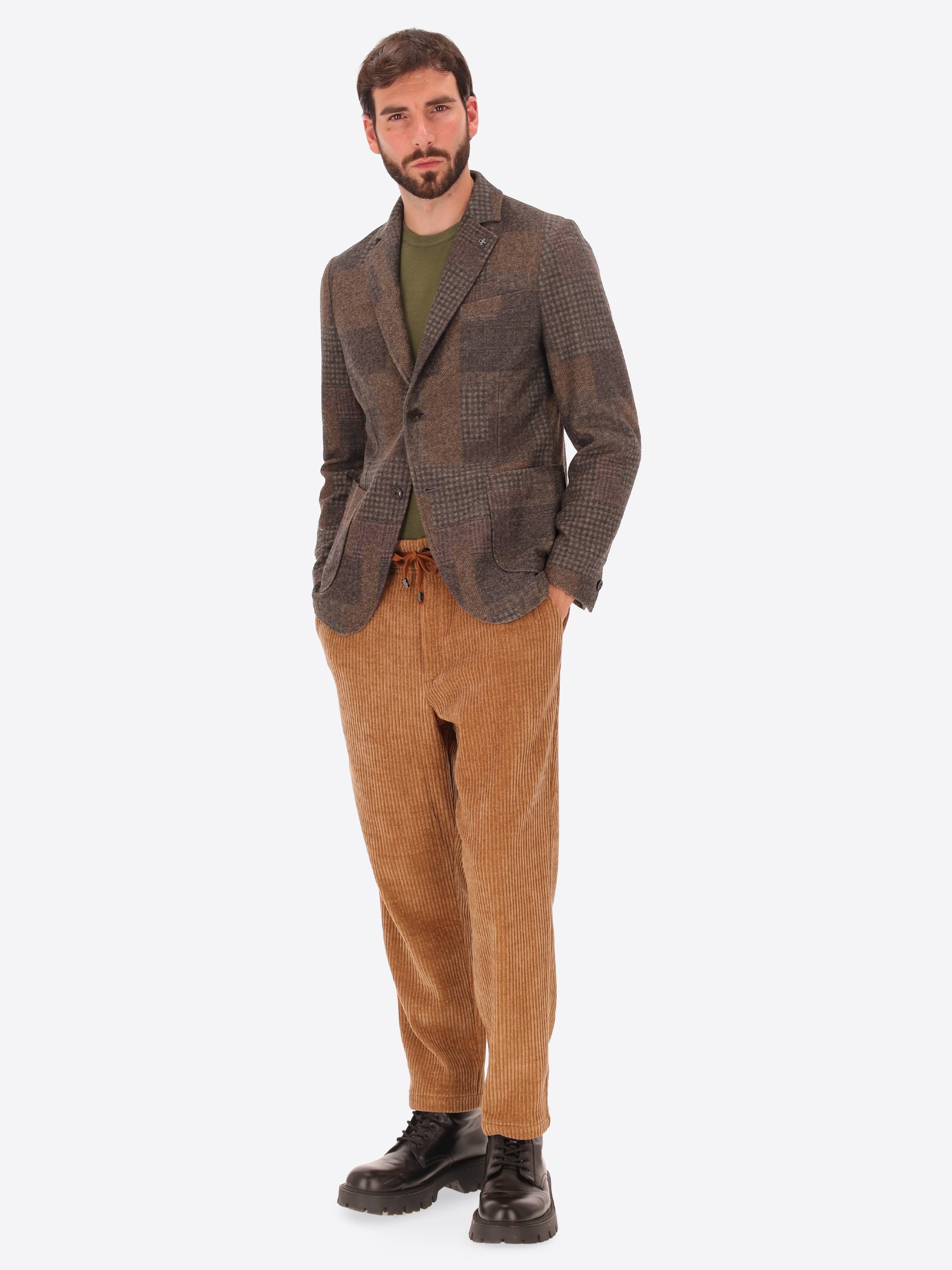 Wool Blend Patchwork Check Pattern Jacket Chester