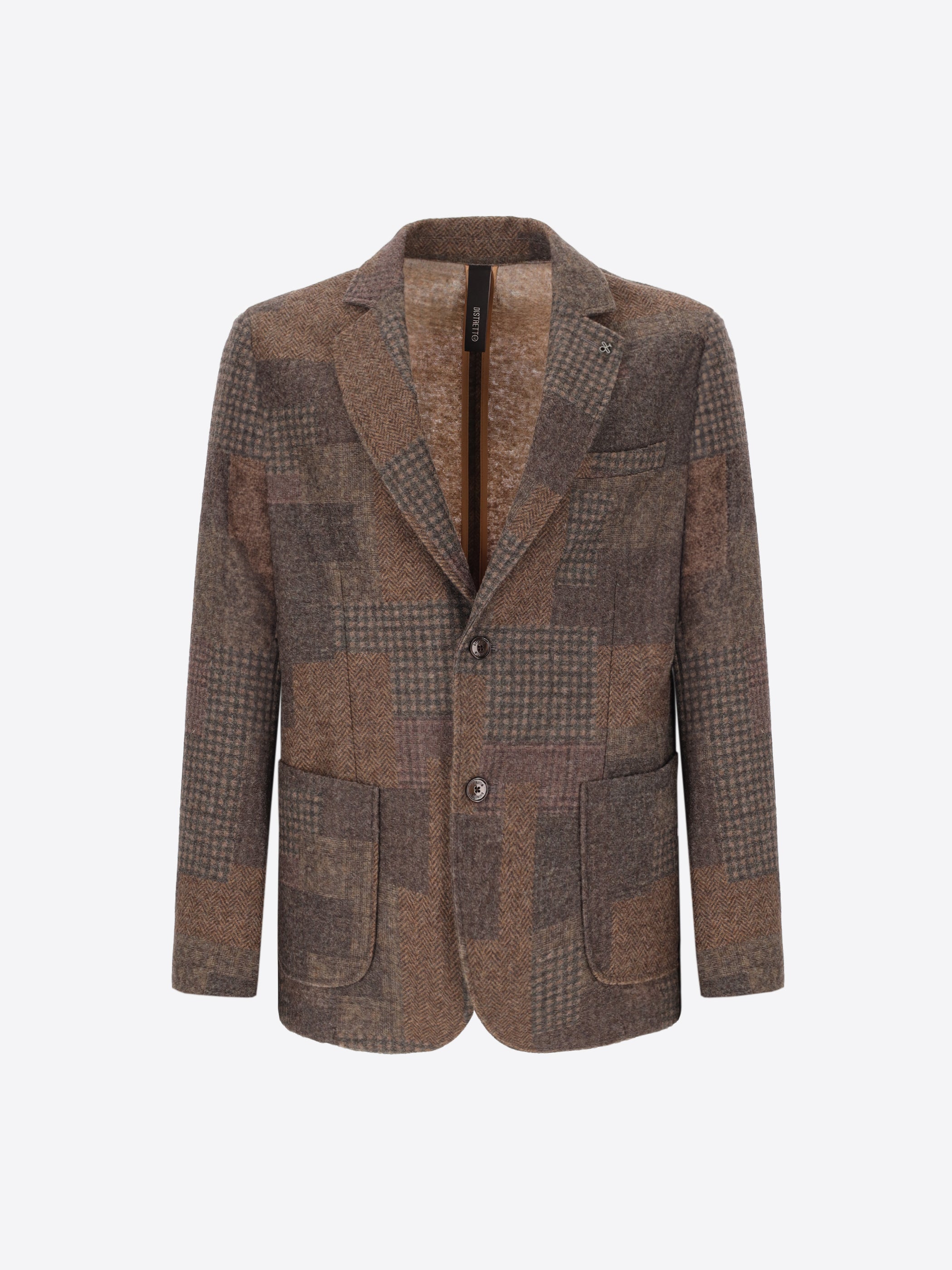 Wool Blend Patchwork Check Pattern Jacket Chester