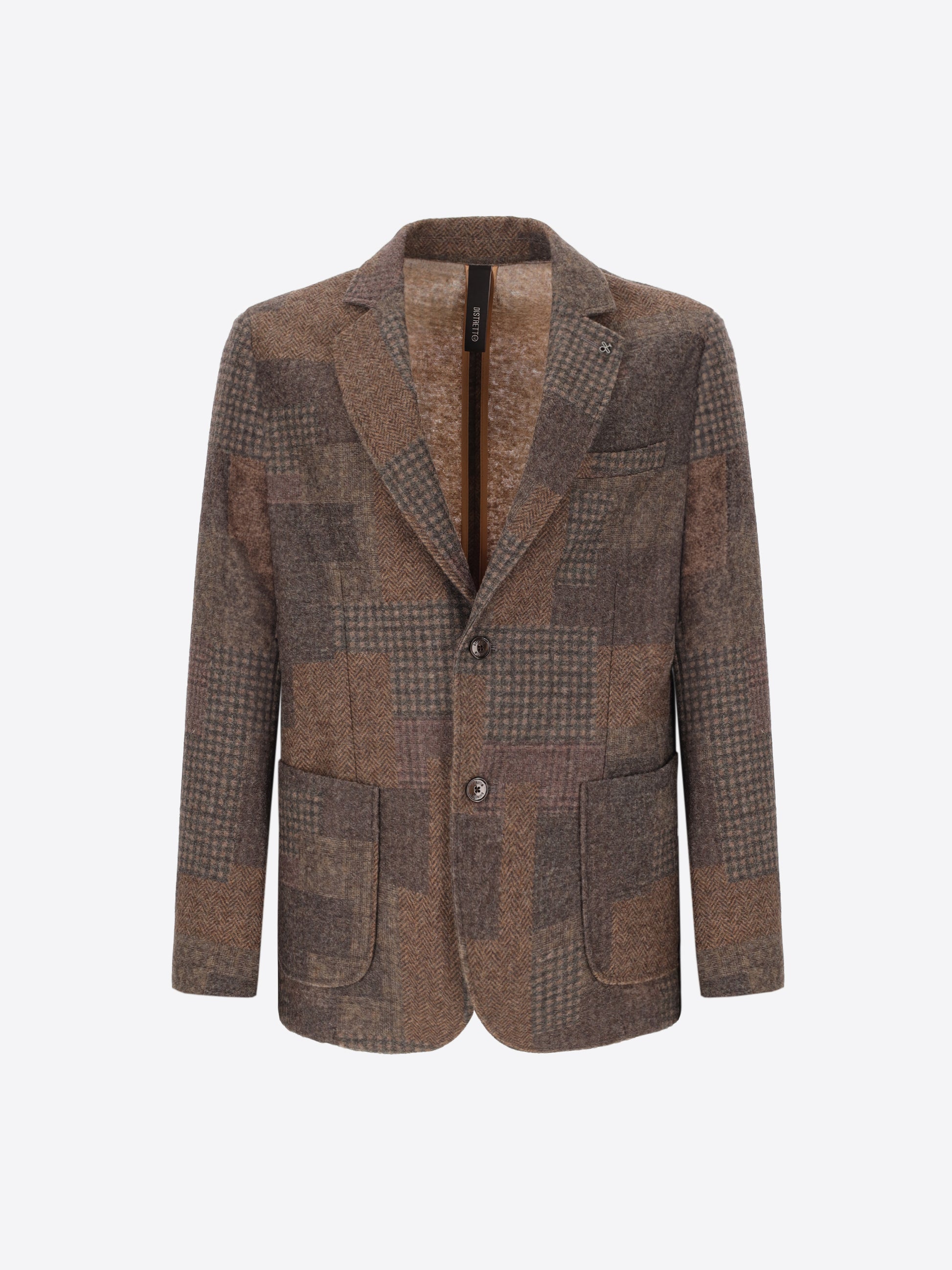 Wool Blend Patchwork Check Pattern Jacket Chester