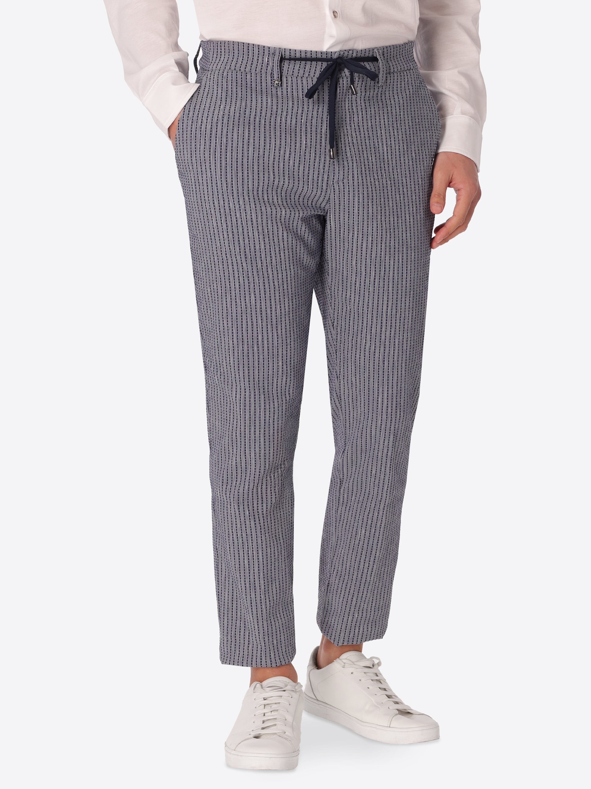 York Trousers Acero In Super-Stretch Embossed Alternating Stripe Fabric