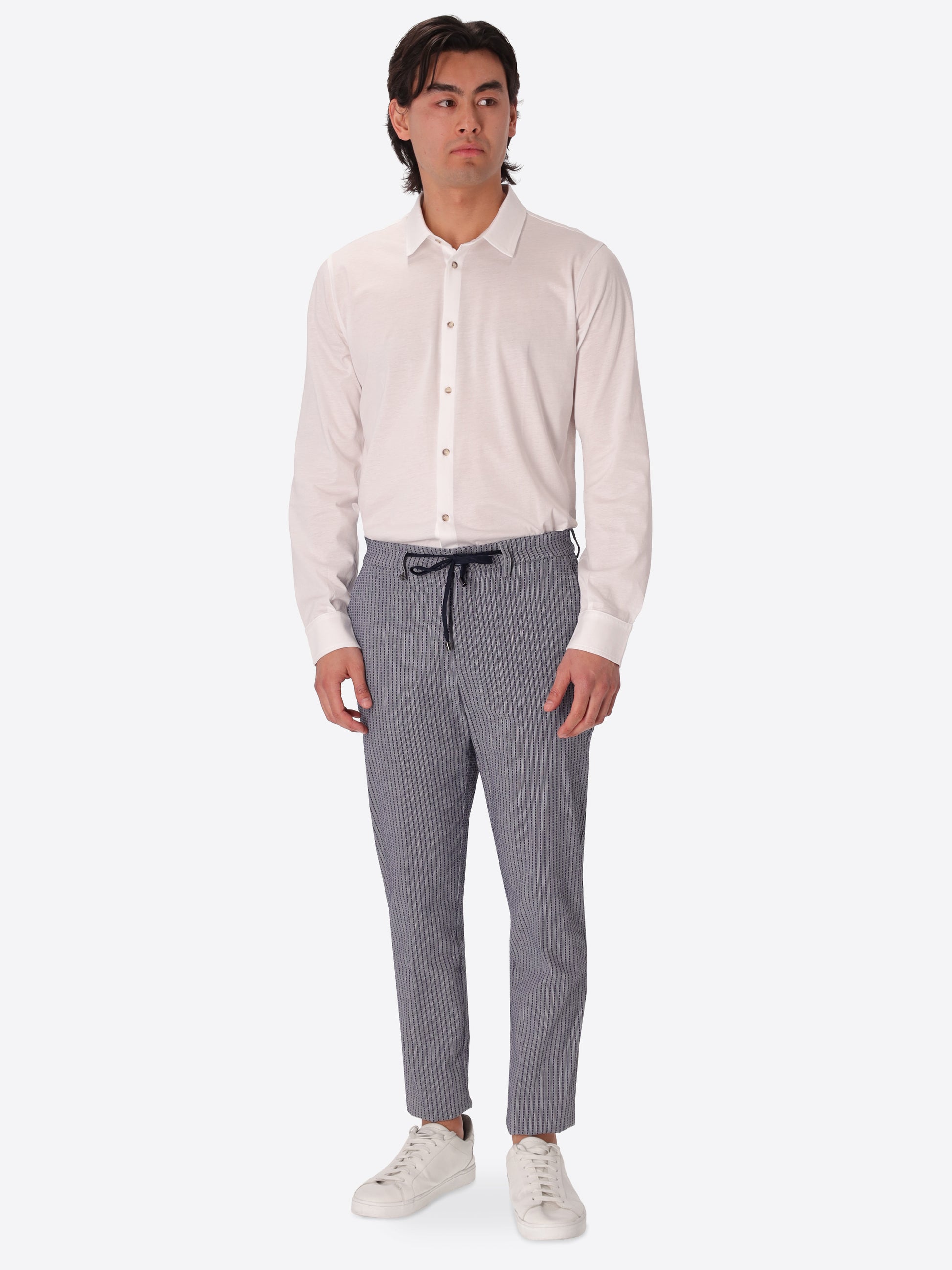 York Trousers Acero In Super-Stretch Embossed Alternating Stripe Fabric